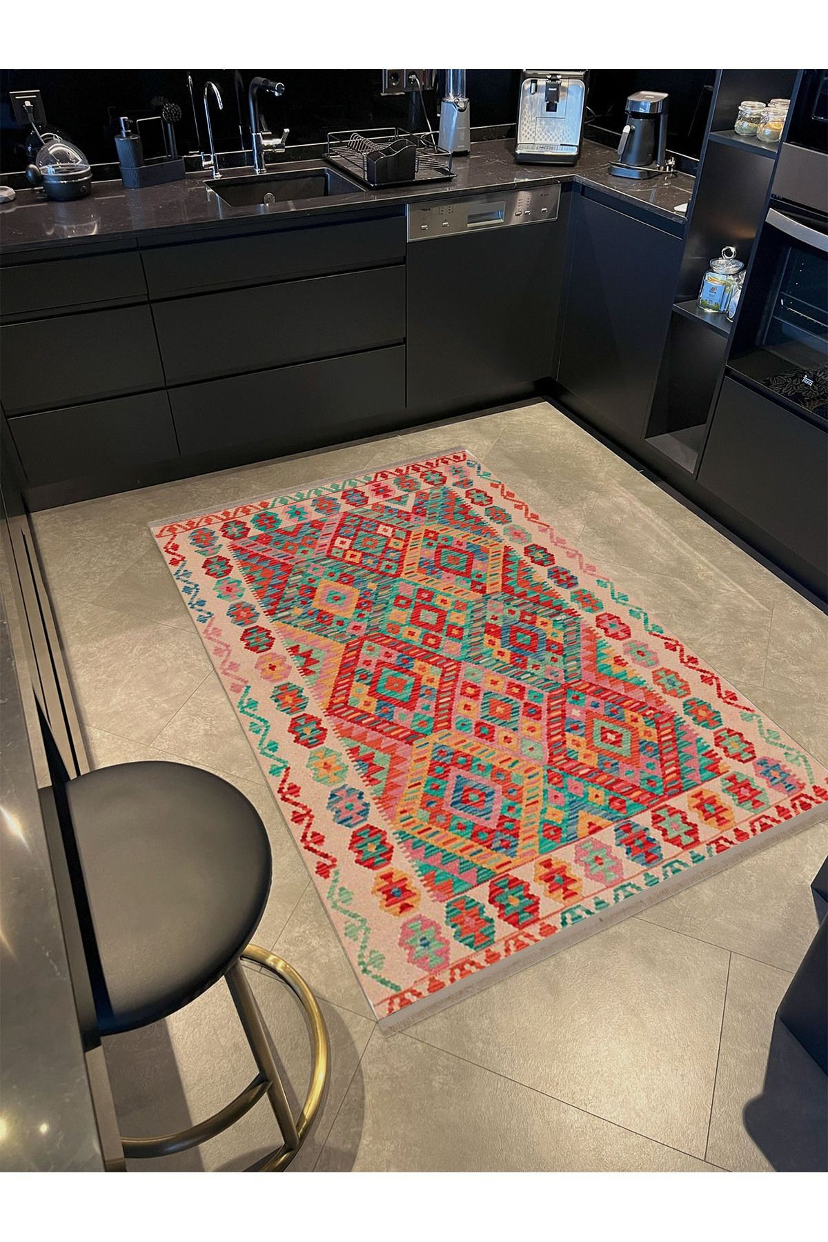 Güney Koleksiyonu Çok Renkli Geleneksel Motifler ve Geleneksel Desenli Vintage Dekoratif Halı 49