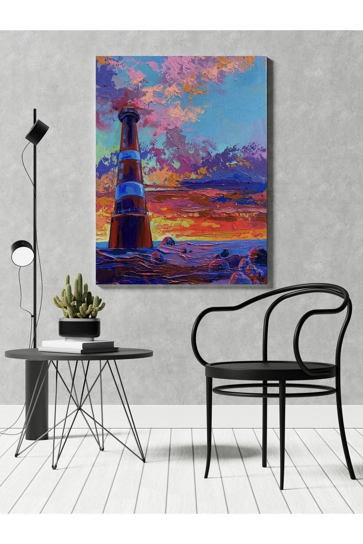 Kanvas Tablo Deniz Feneri Desenli Modern Tablo