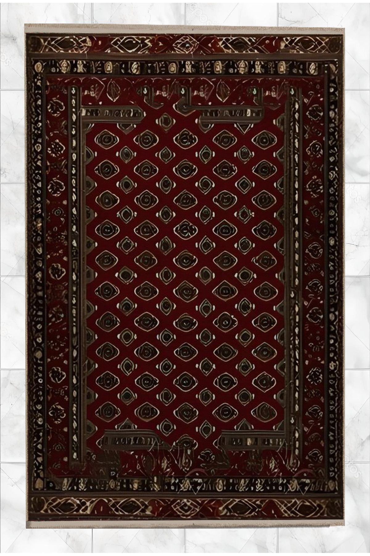 Mira Vintage Bordo Siyah Çiçek  Desenli Dokuma Taban Yıkanabilir Halı miravintage02