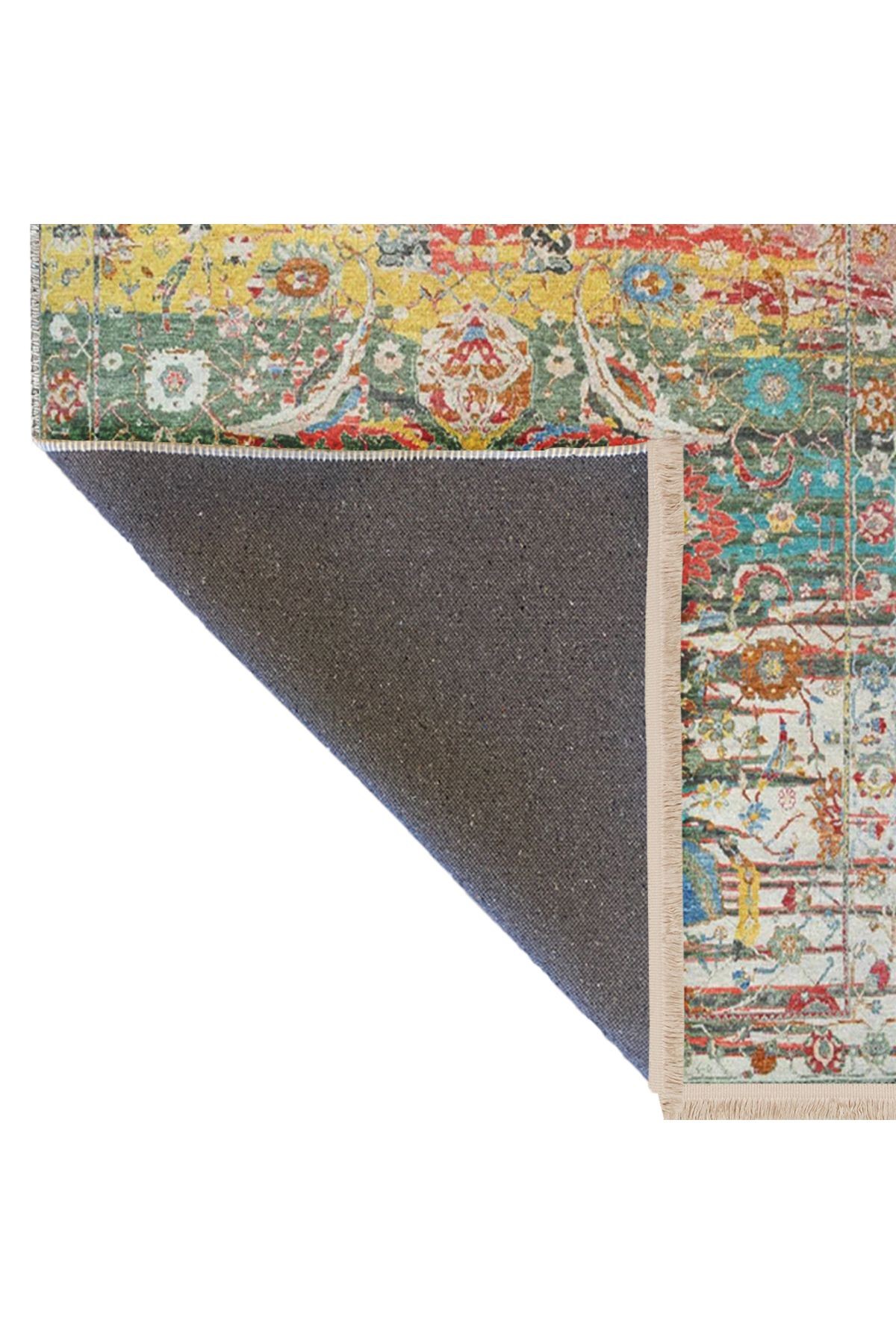 Barcelona Koleksiyonu Çok Renkli Eskitme Görünümlü Geleneksel Desenli Vintage Dekoratif Halı 37