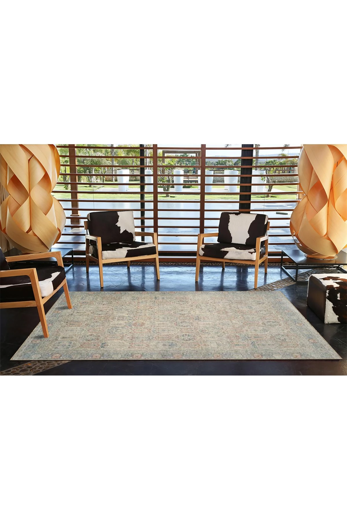 Krem Baklavalı Modern Desenli Dekoratif Halı miravip938