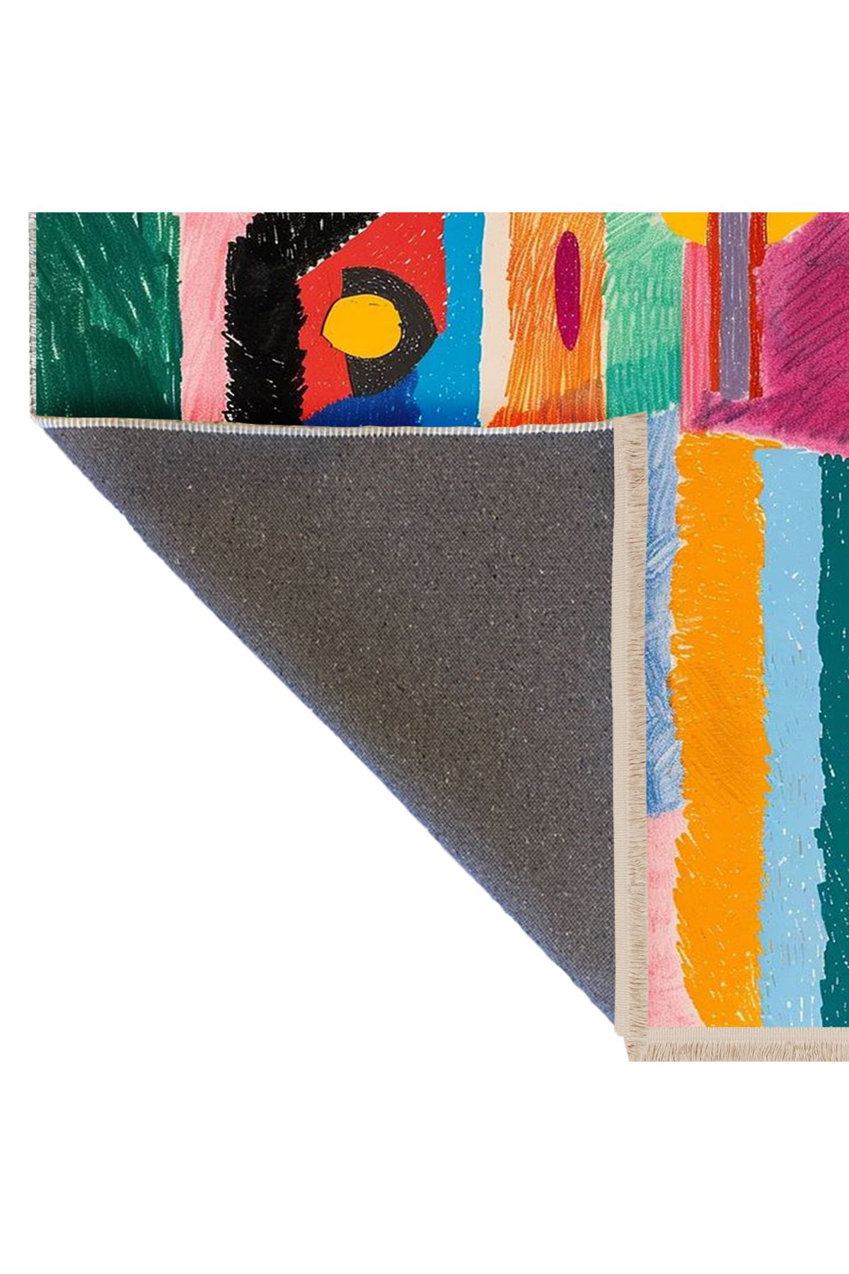 Özge Koleksiyonu Çok Renkli Boyama Görünümlü Dokuma Taban Modern Dekoratif Halı özge43