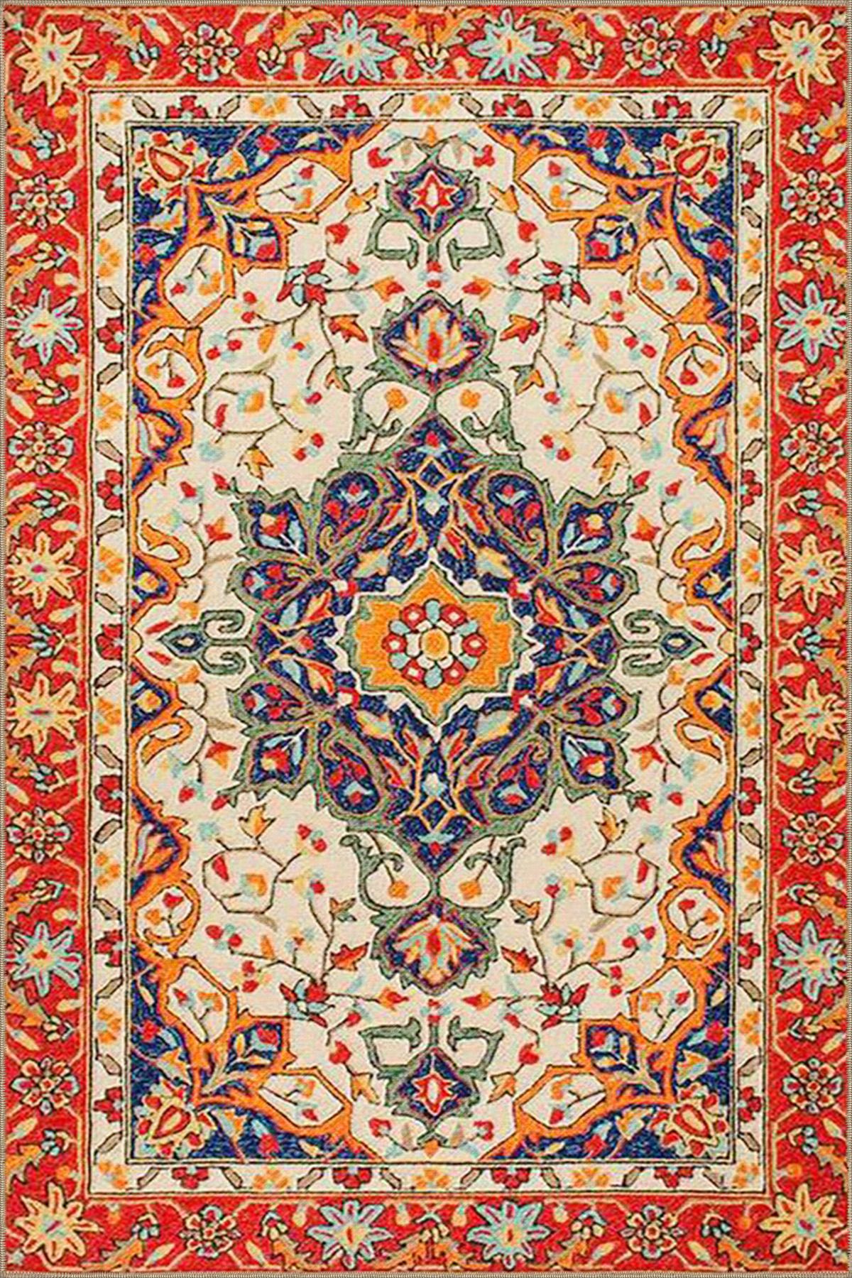 Turuncu Yıldızlı Geleneksel Desenli Kreatif Dokuma Taban Halı miravip128