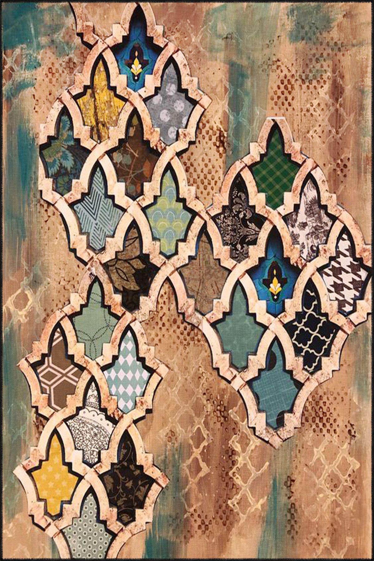 Kreatif Kahverengi Baklavalı Modern Desenli Dokuma Taban ve Dekoratif Yıkanabilir Halı miravip8643