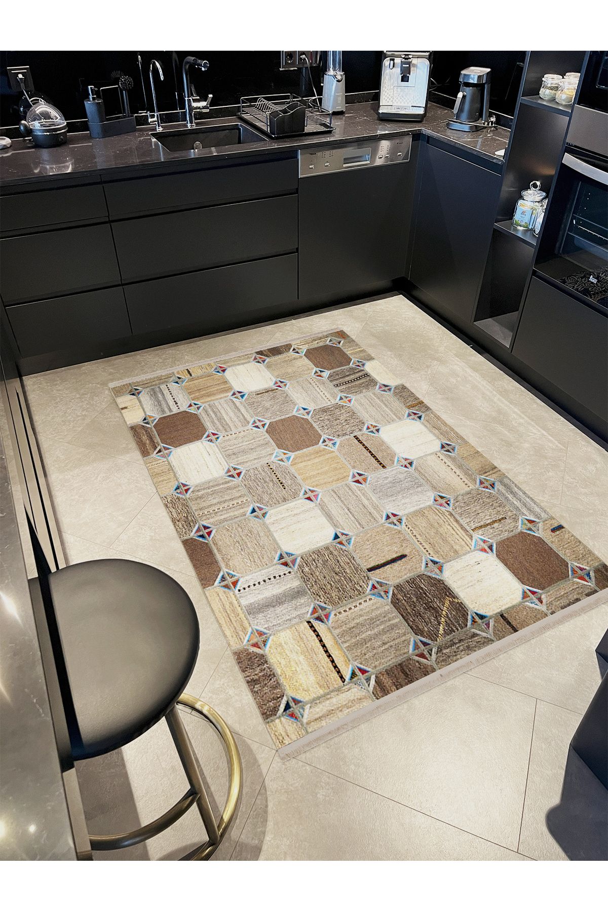 Kuzey Koleksiyonu Çok Renkli Şekiller Desenli Dokuma Taban Modern Dekoratif Halı kuzey49