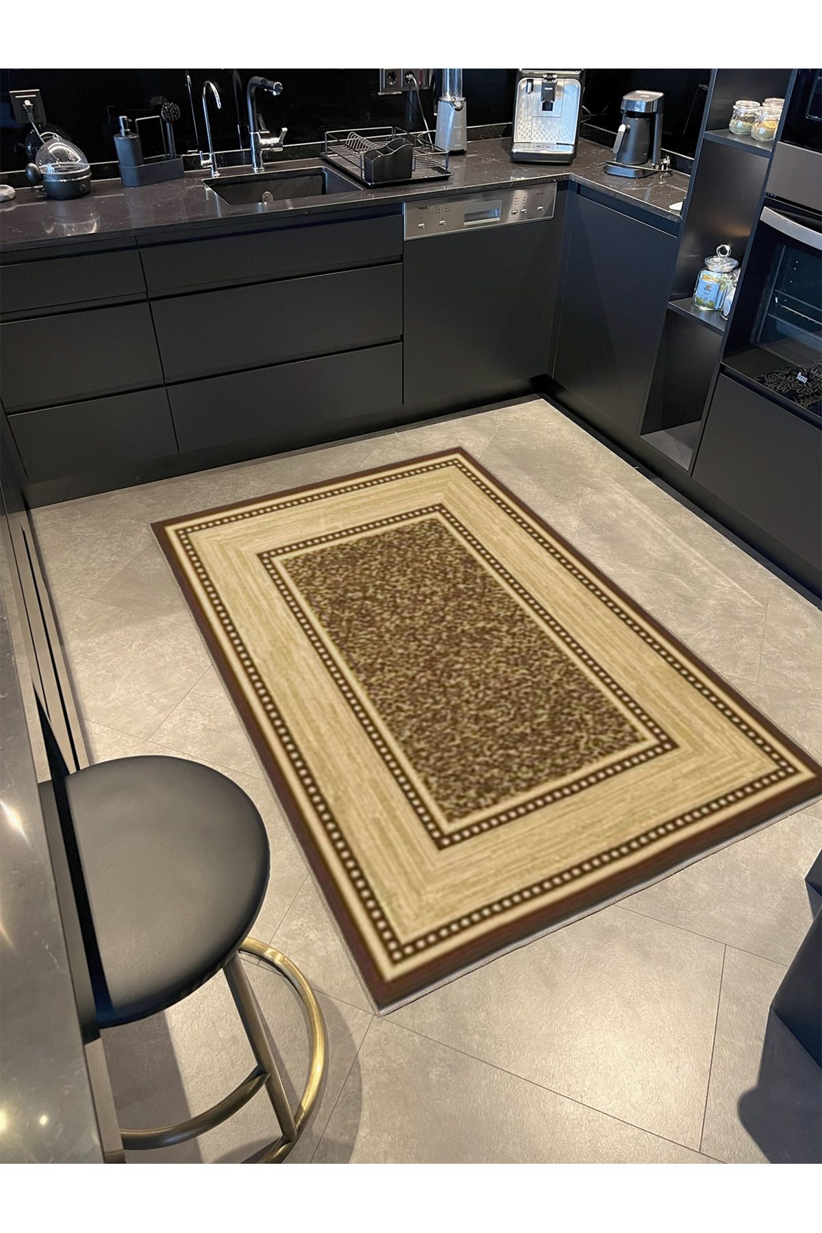 Geometrik Kahverengi Geleneksel Desenli Dokuma Taban Halı miravip1088