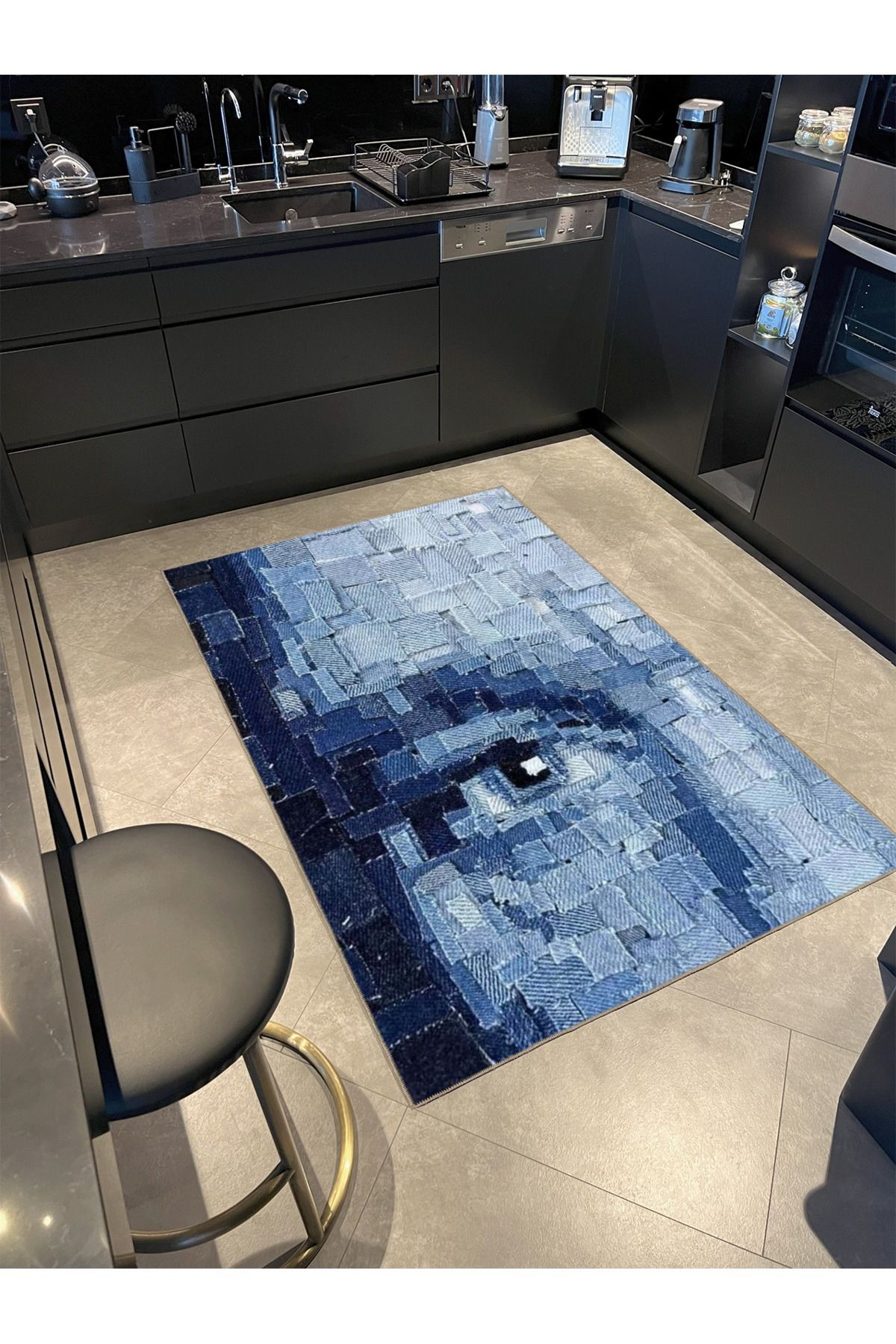 Mavi Temalı Soyut Göz Desenli Kreatif Modern Dekoratif Halı 3535