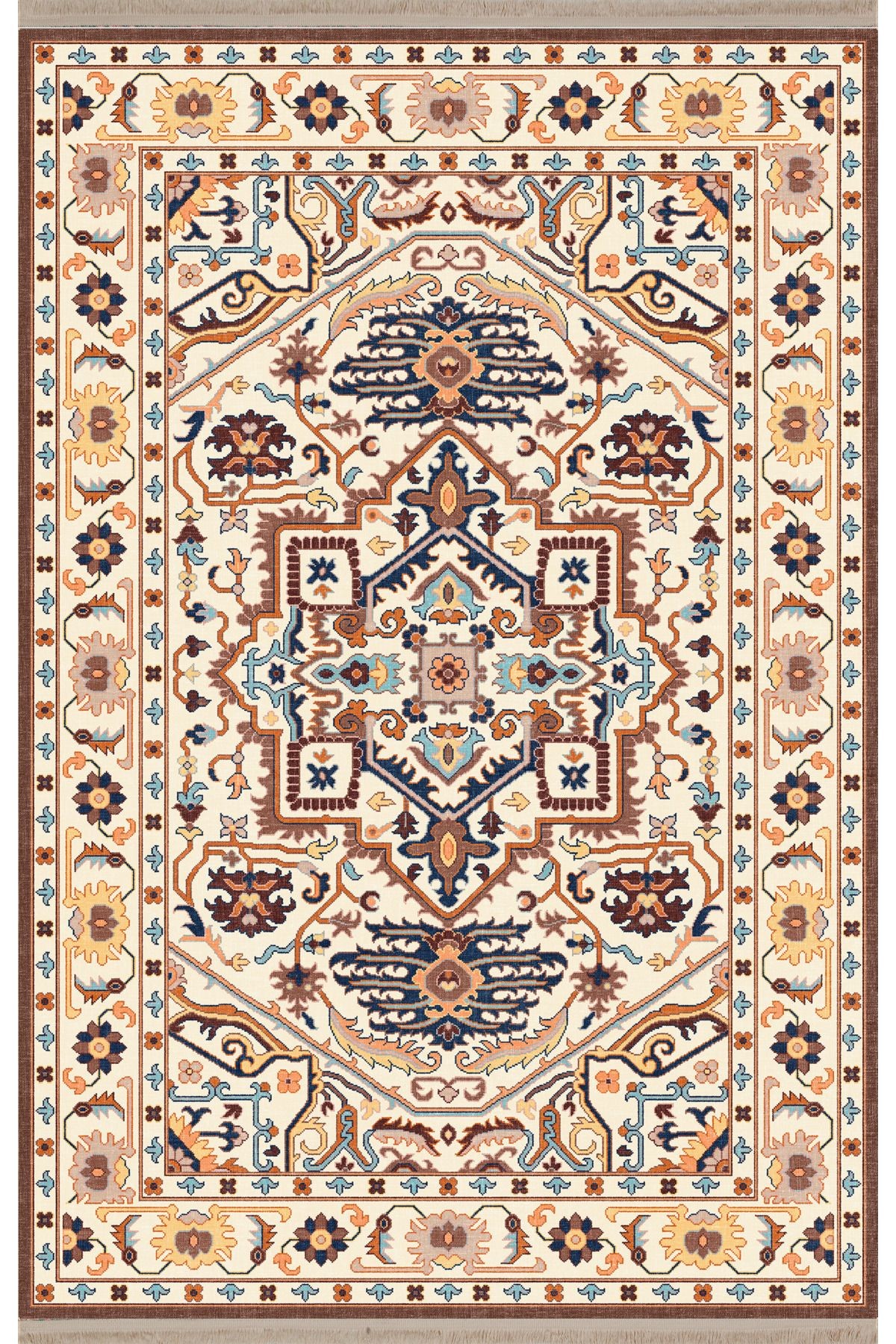 Mira Açık Ton Çok Renkli Geleneksel Motif Etnik Desenli Vintage Dekoratif Halı Mira 1589