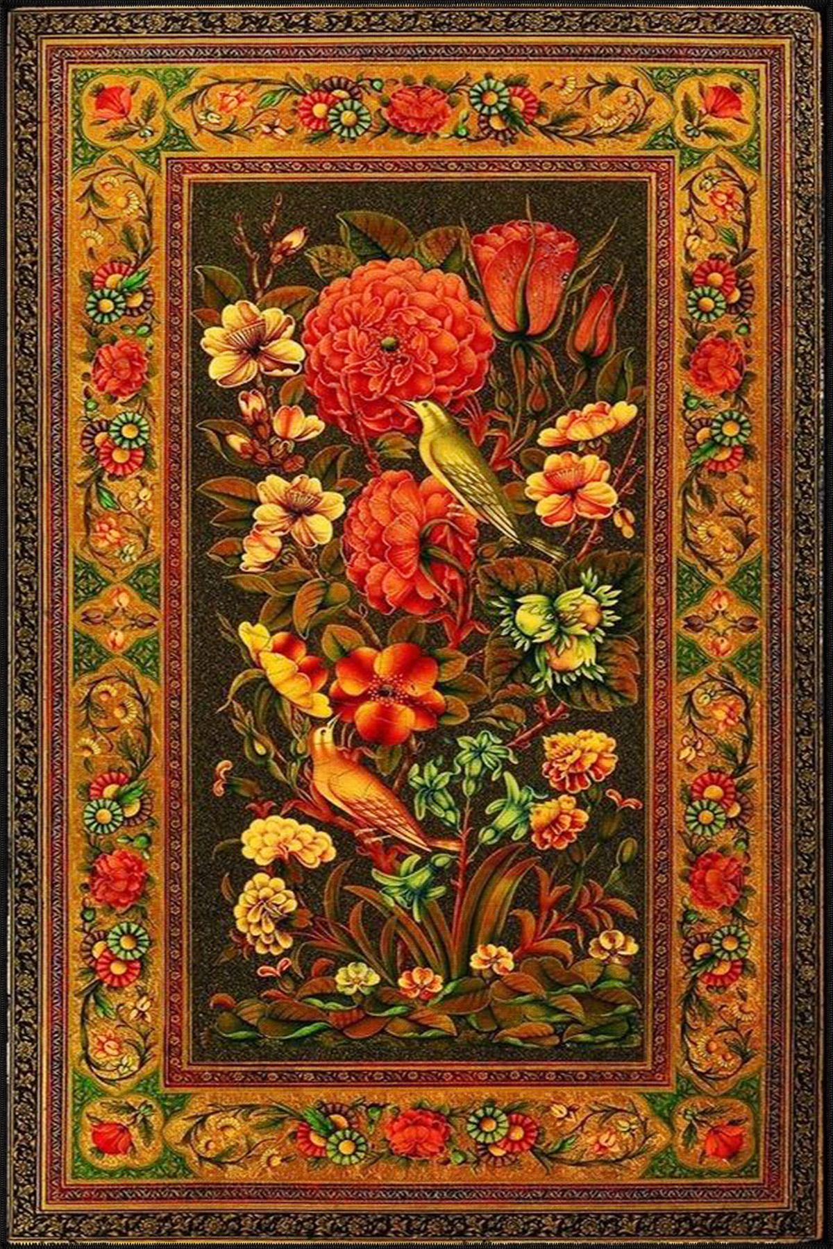 Turuncu ve Karışık Renkli Çiçekli Floral Geometrik Modern Dekoratif Halı miravip250