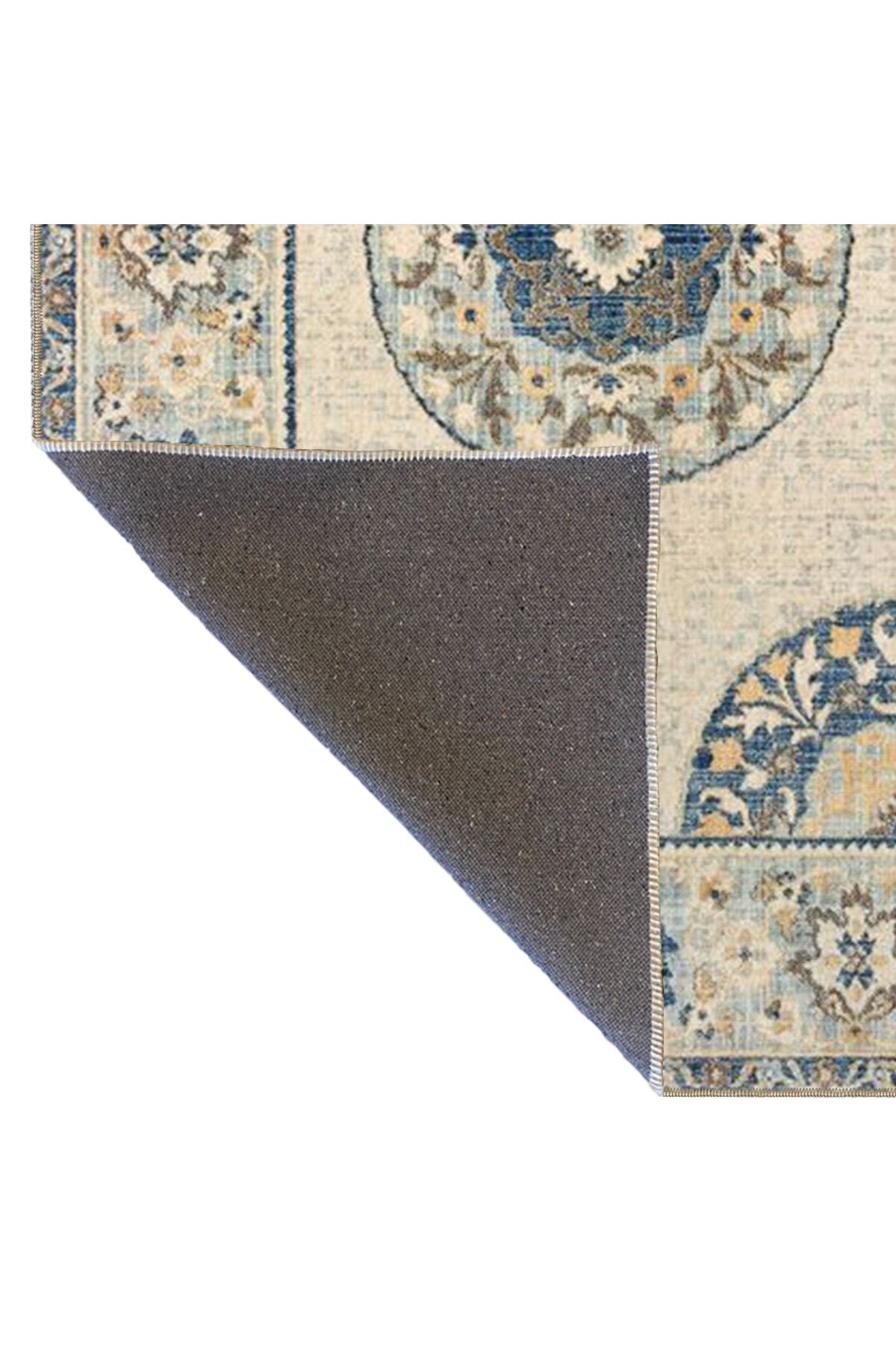 Bej Temalı Çok Renkli Motifli Etnik Çiçek Desenli Vintage Dekoratif Halı 3885