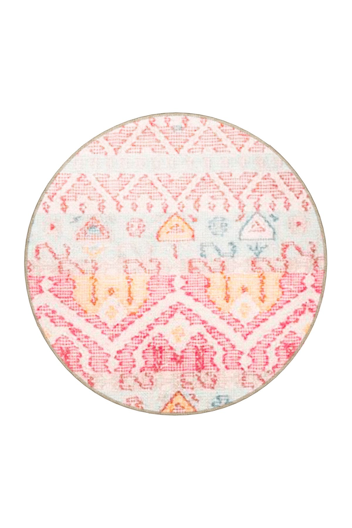 Pembe Bej Temalı Motifli Etnik Desenli Saçaklı Vintage Dekoratif Halı 3178