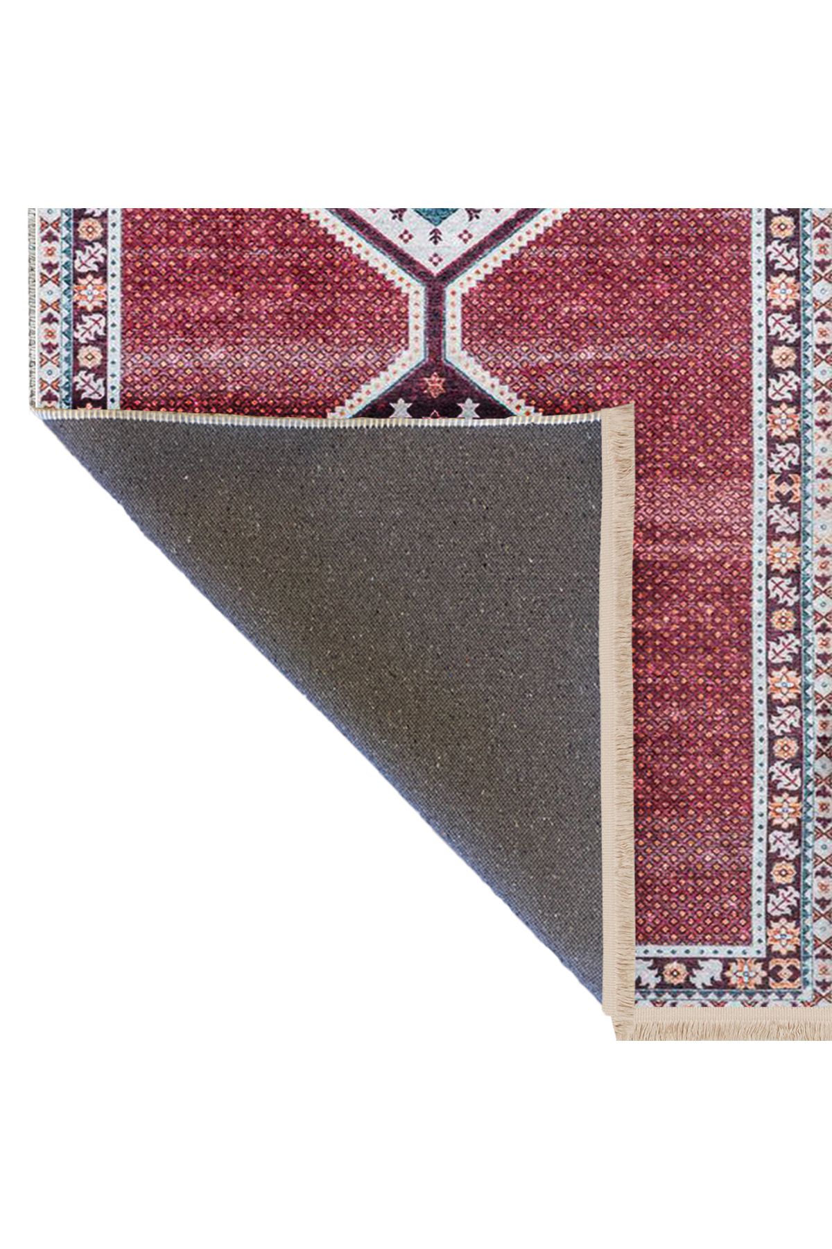 Asena Koleksiyonu Bordo Ton Etnik Motifli ve Geleneksel Desenli Vintage Dekoratif Halı 25