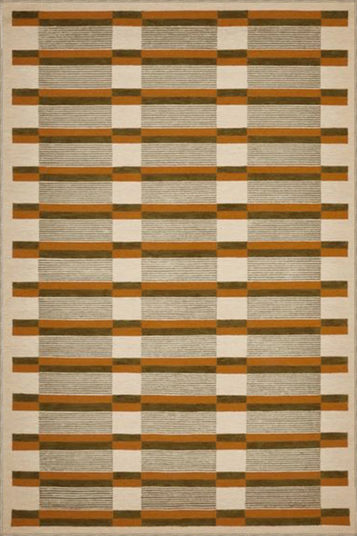 Kalın Çizgili Kahverenginde Geometrik Dokuma Taban Halı 4180