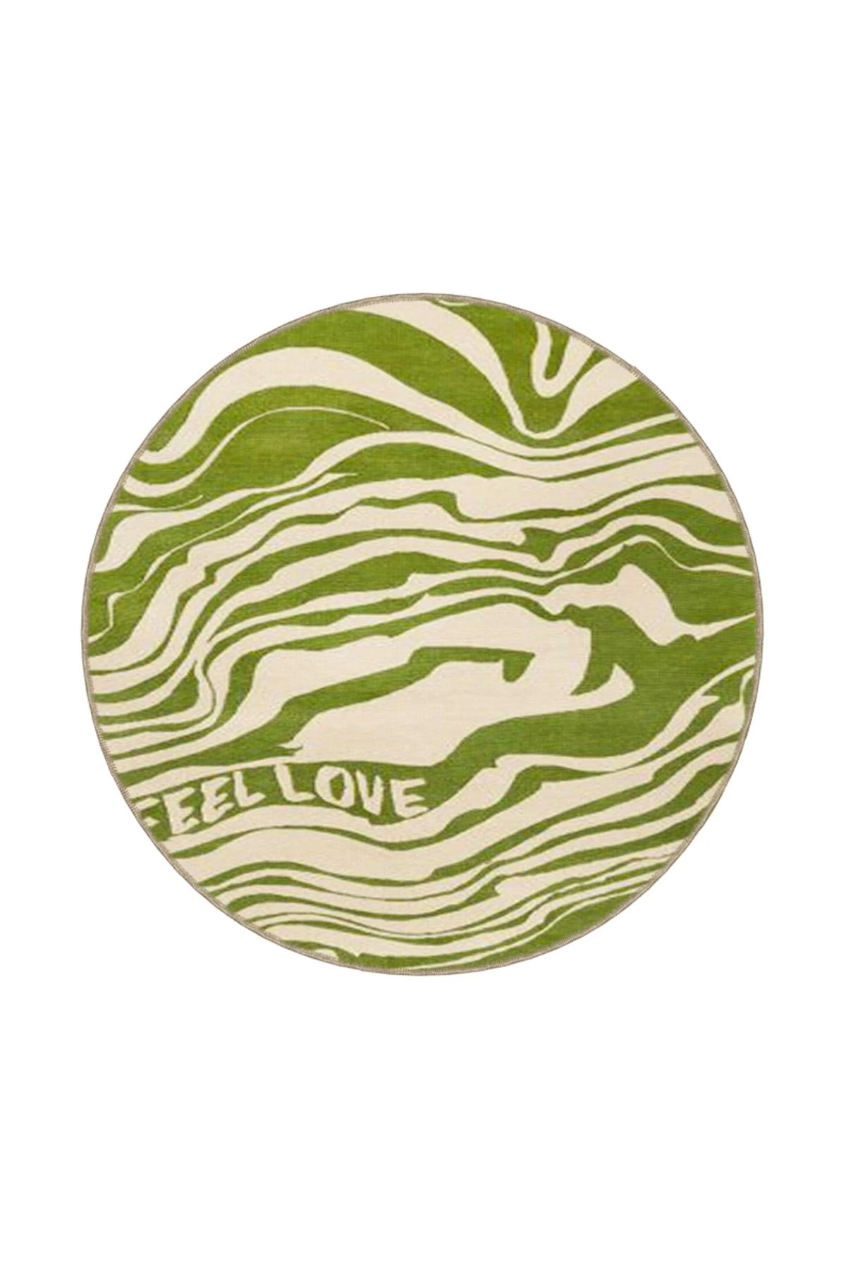 Yeşil Krem Yazılı Dalgalı Desenli Modern Dekoratif Halı miravip475