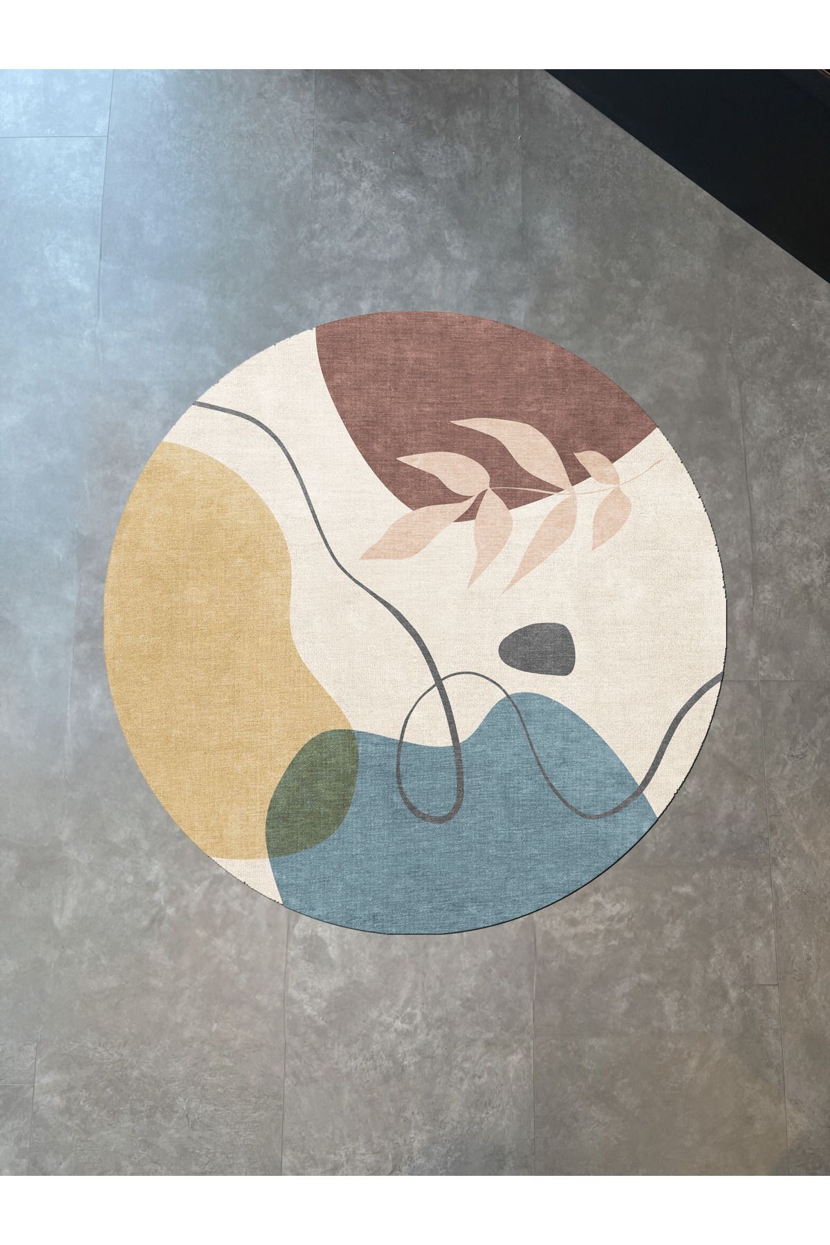 Çok Renkli Karma Şekil Çiçek Desenli Kreatif Modern Dokuma Taban Yuvarlak Dekoratif Halı 2224