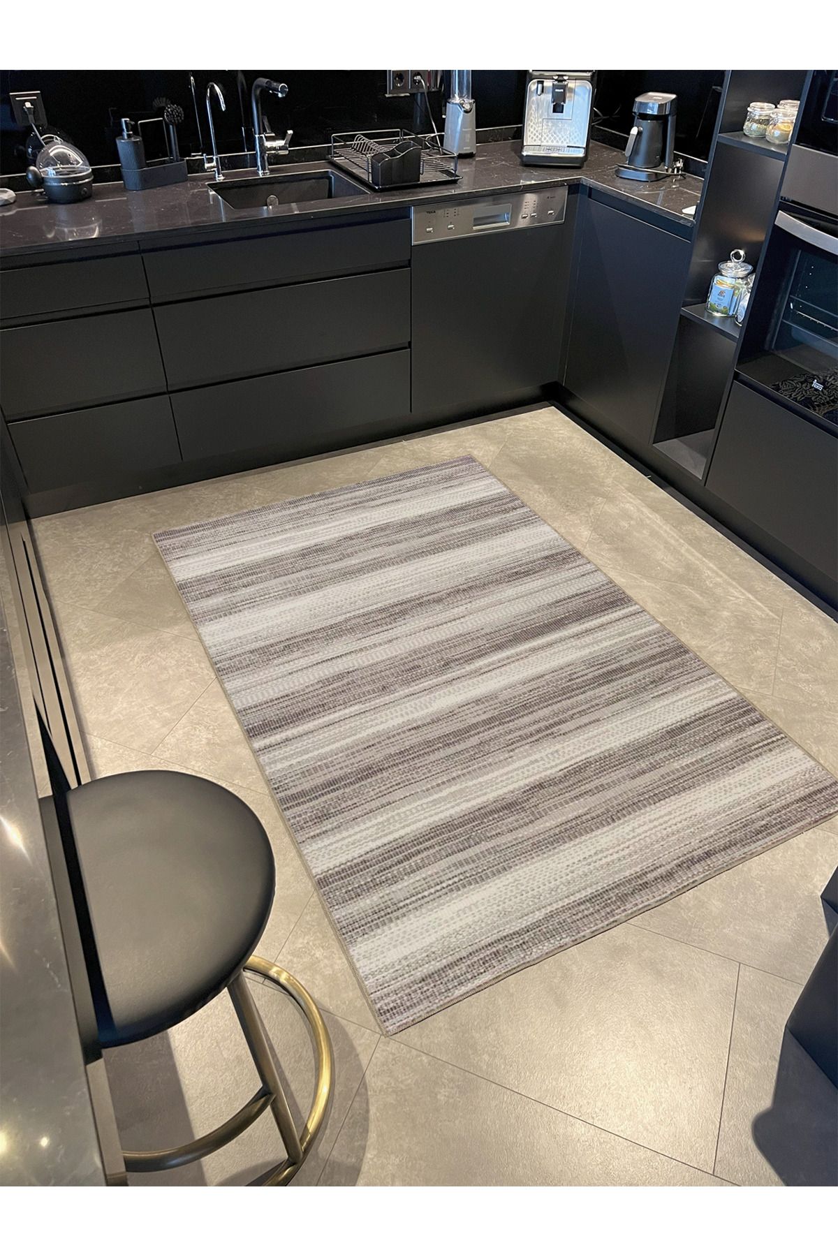 Modern Kahverengi Boyalı Desenli Dokuma Taban Yıkanabilir Halı miravip8365