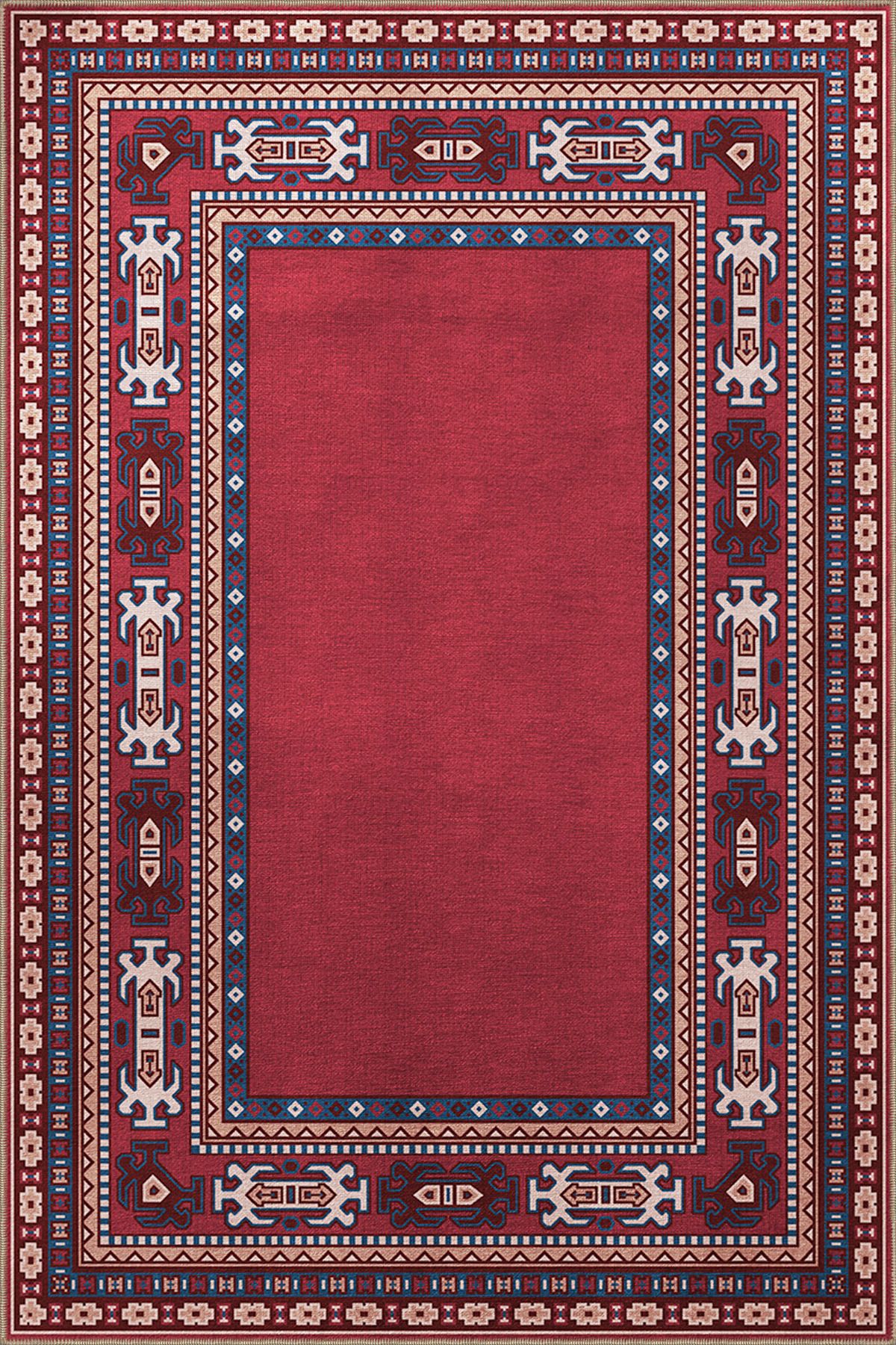 Bordo Temalı Geleneksel Motif Etnik Desenli Vintage Dekoratif Halı 3322