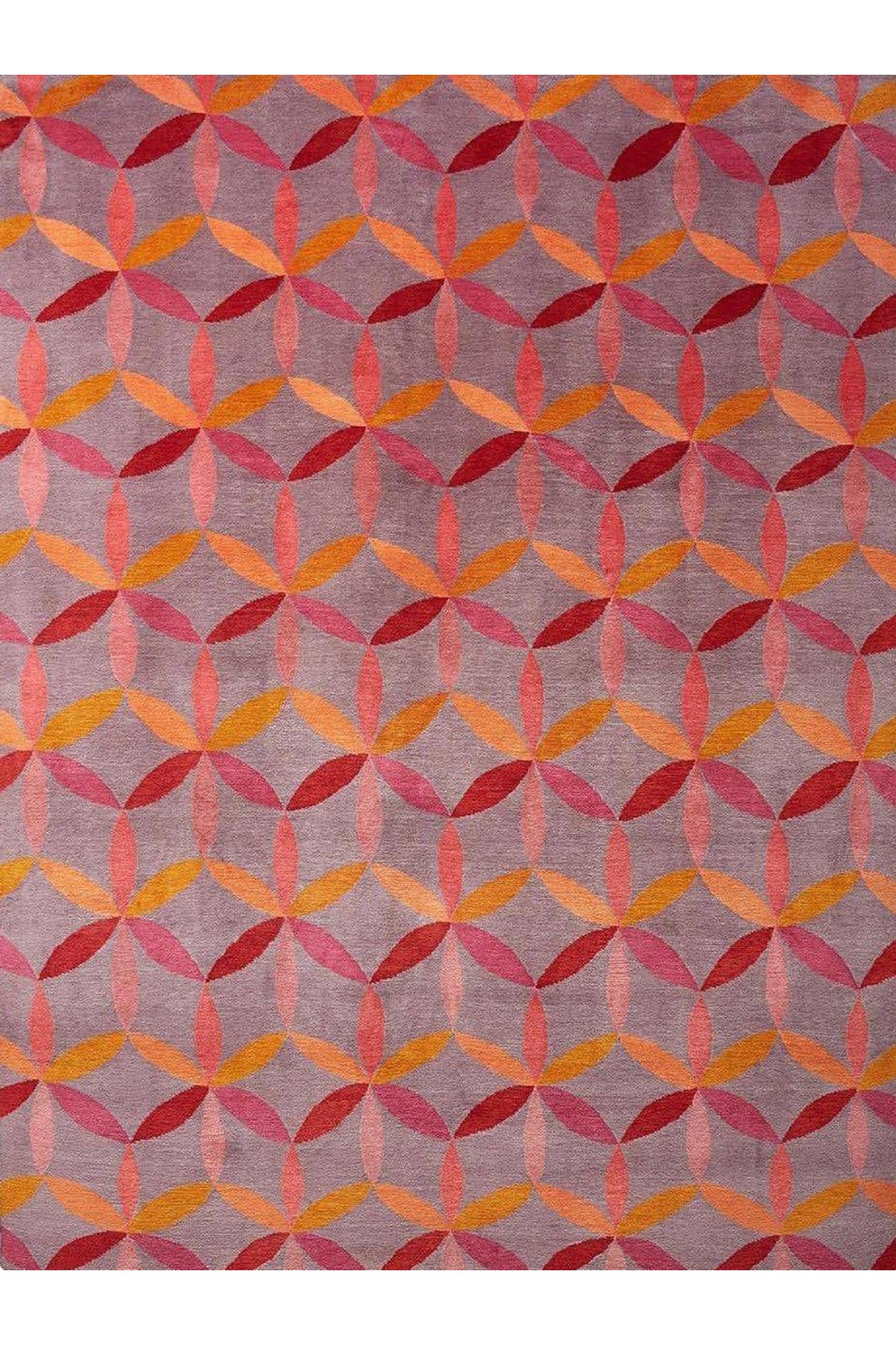 Mete Koleksiyonu Turuncu Tonlar Geometrik Şekiller Desenli Modern Dekoratif Halı 49