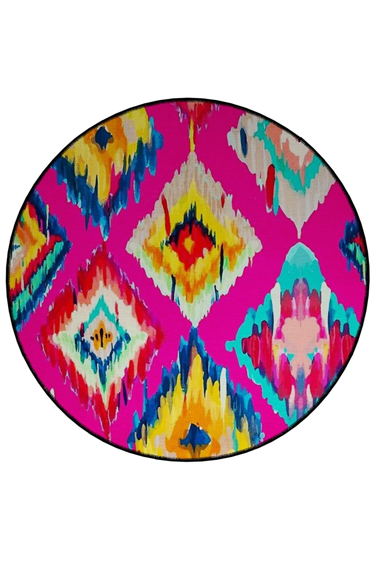 Mira Yuvarlak Pembe Çok Renkli Şekiller Dokuma Taban Modern Dekoratif Halı 5650