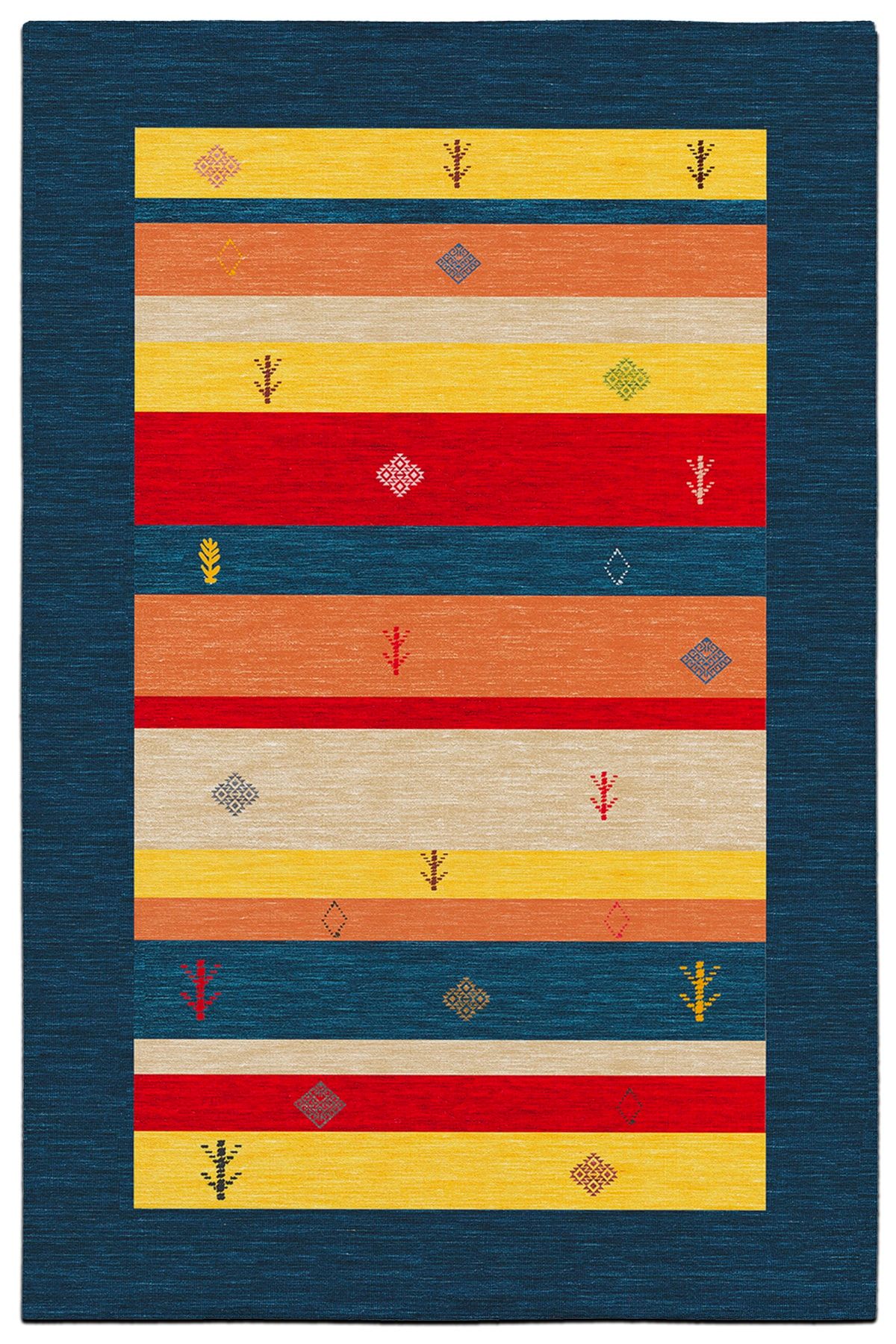 Mira 2025 Lacivert Çizgili Çok Renkli Dokuma Taban Halı