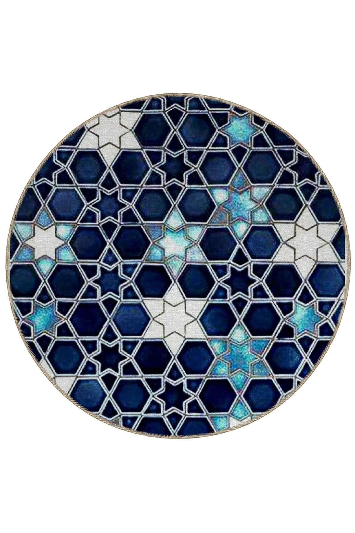 Mira Yuvarlak Mavi Tonlarda Yıldızlar Detaylı Modern Dekoratif Halı 5527