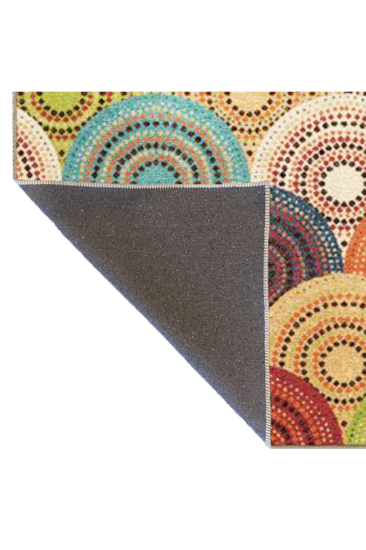 Multy Renklerinde Daire Geometrik Desenli Dekoratif Halı 4114