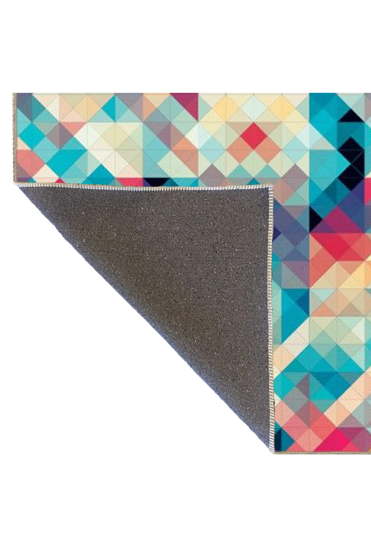 Turkuaz Temalı Çok Renkli Geometrik Şekil Desenli Modern Dekoratif Halı 4709