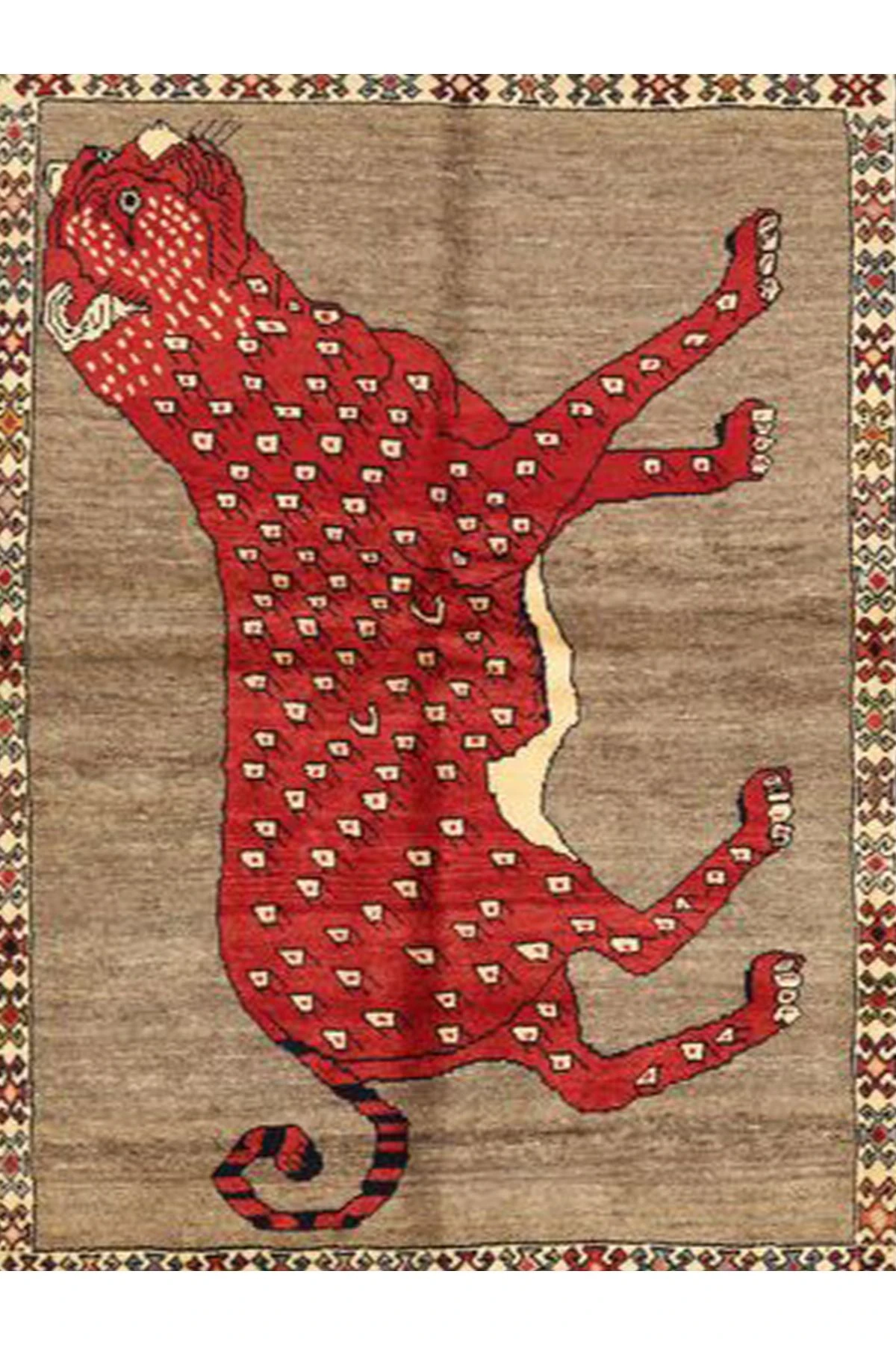 Özge Koleksiyonu Kırmızı Bej Hayvan Desenli Dokuma Taban Modern Dekoratif Halı özge34