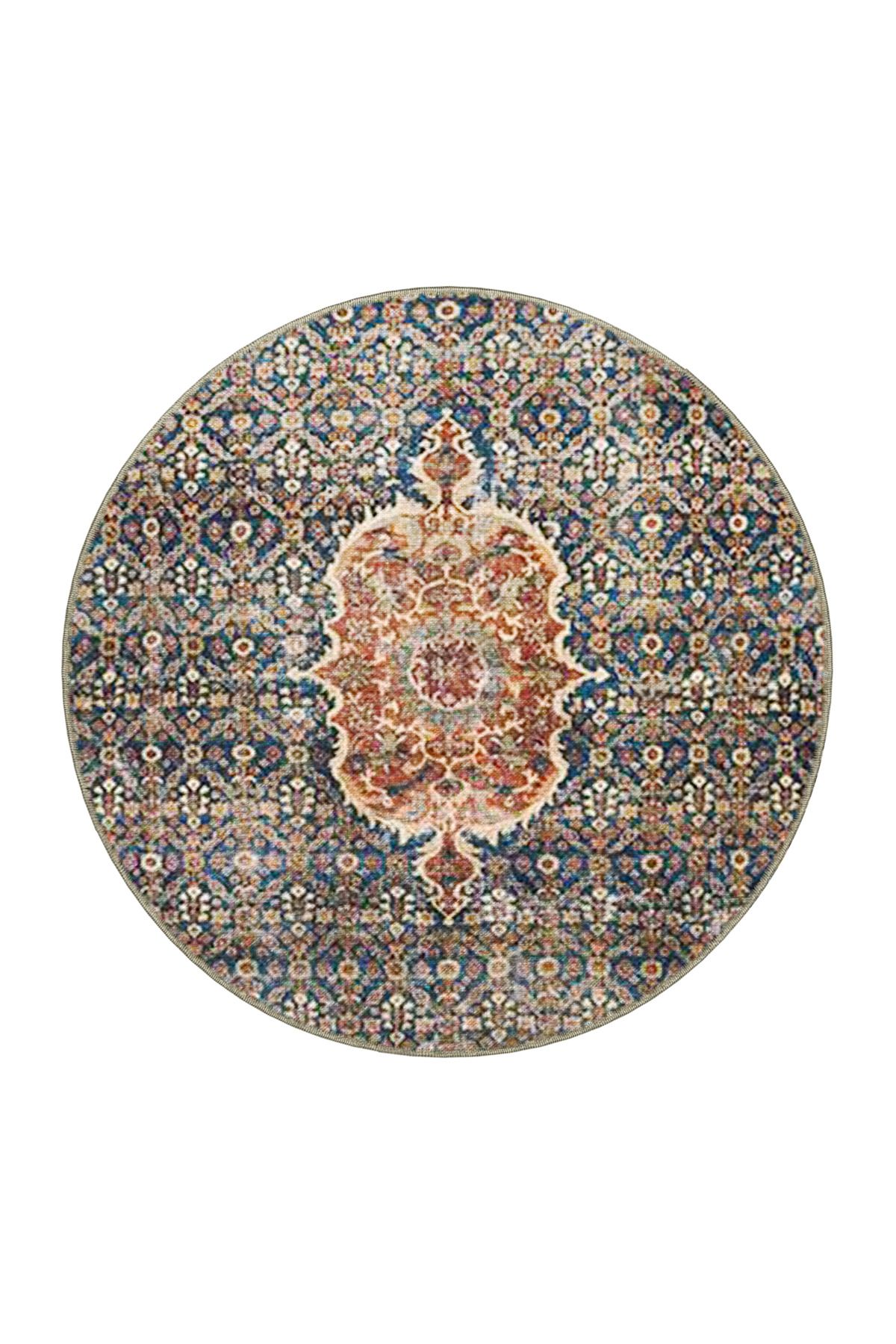 Kahverengi Lacivert Temalı Geleneksel Motif Etnik Desenli Vintage Dekoratif Halı 3908