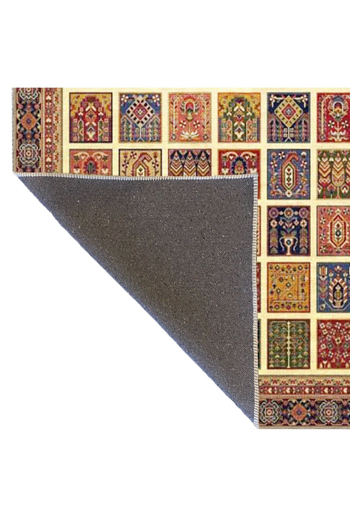 Renkli Kareli Karışık Desen Halı 3684