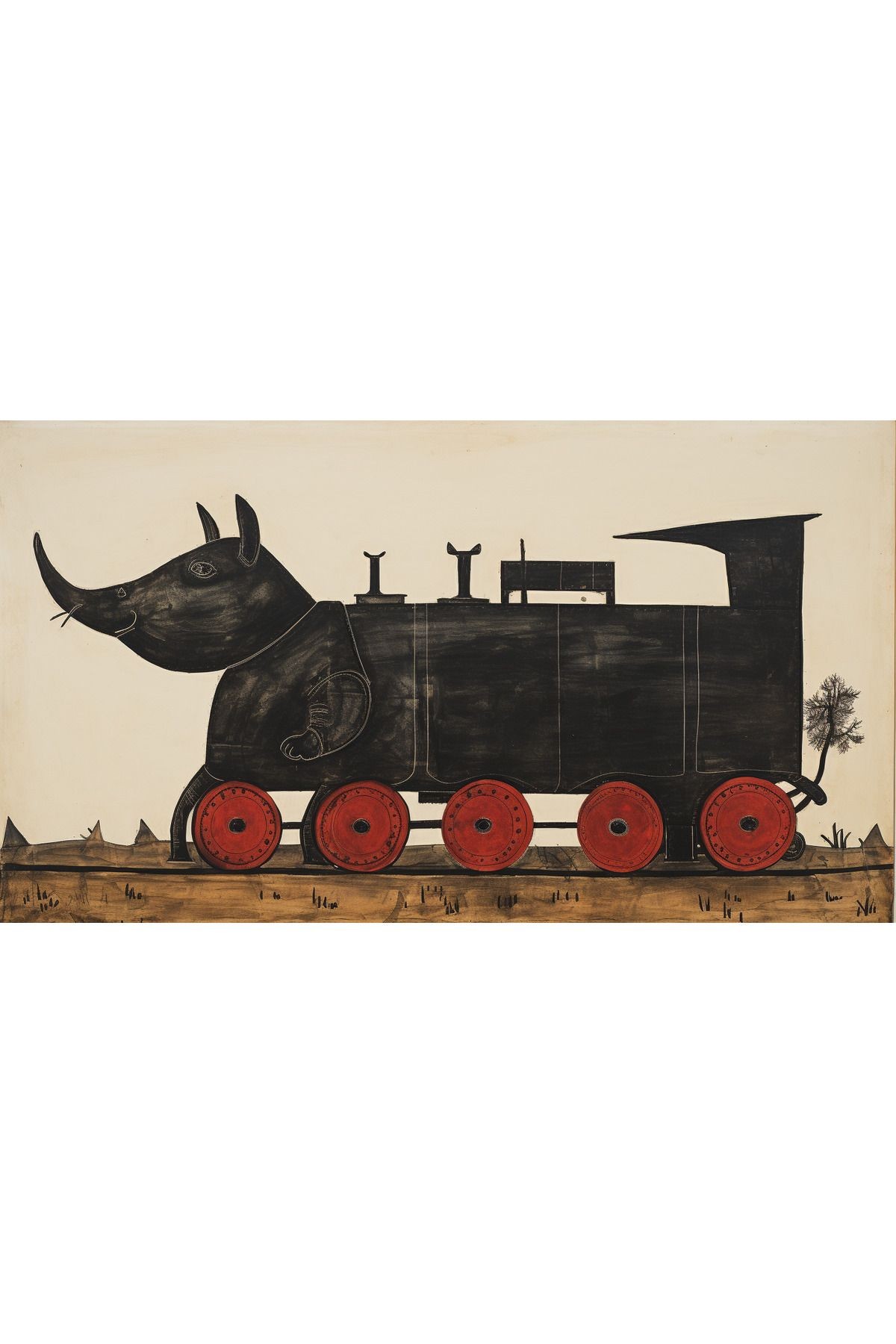 Dido Koleksiyonu Çok Renkli Gergedan ve Tren Desenli Modern Dekoratif Halı 3333