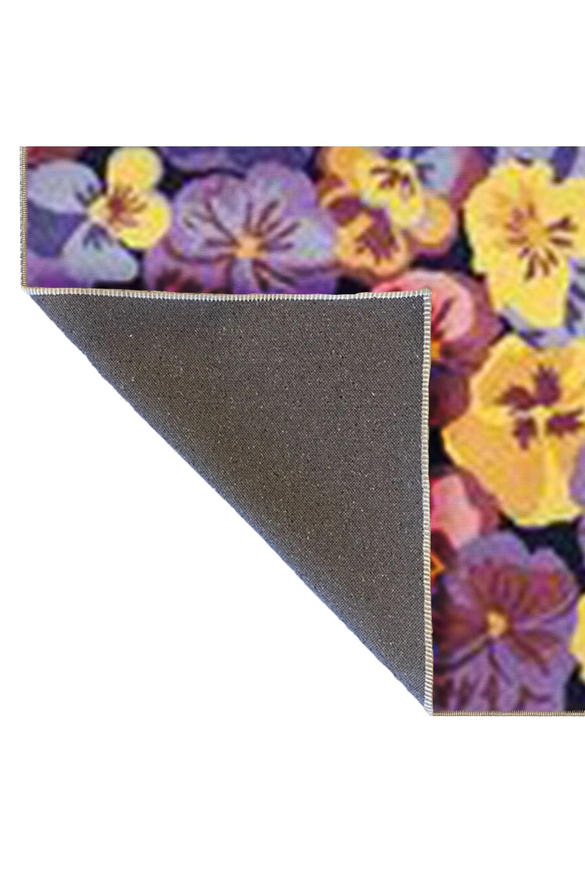 Mor Sarı Temalı Karma Çiçek Menekşe Desenli Modern Dekoratif Halı 5044