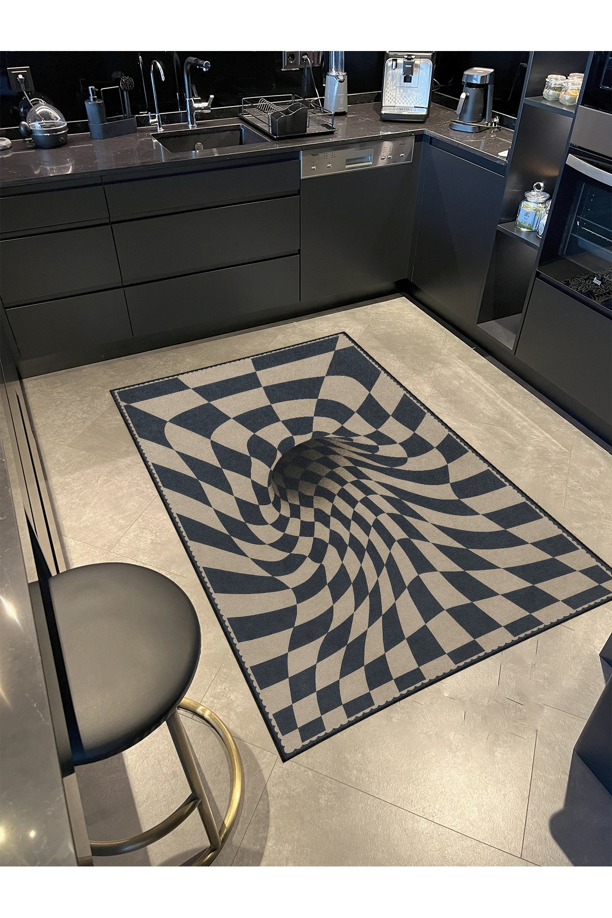 MOSSO Dama Temalı Boşluk Persipektifli Desen Modern Dekoratif Halı mosso476