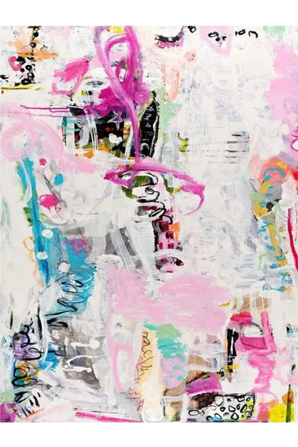 Özge Koleksiyonu Yağlı Boya Görünümlü Pembe Tonlu Soyut Desenli Dokuma Taban Dekoratif Halı özge24