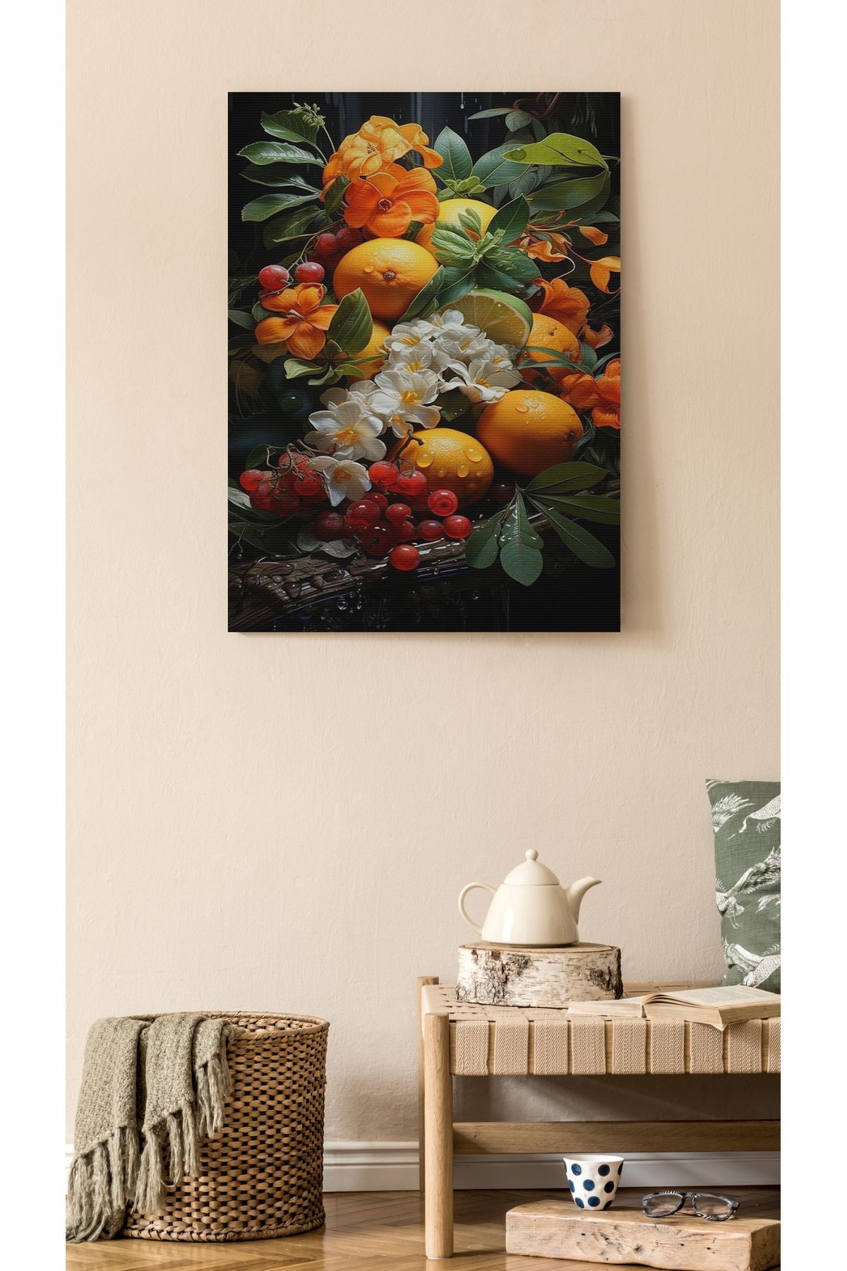Kanvas Tablo Meyve Sepeti Desenli Modern Tablo