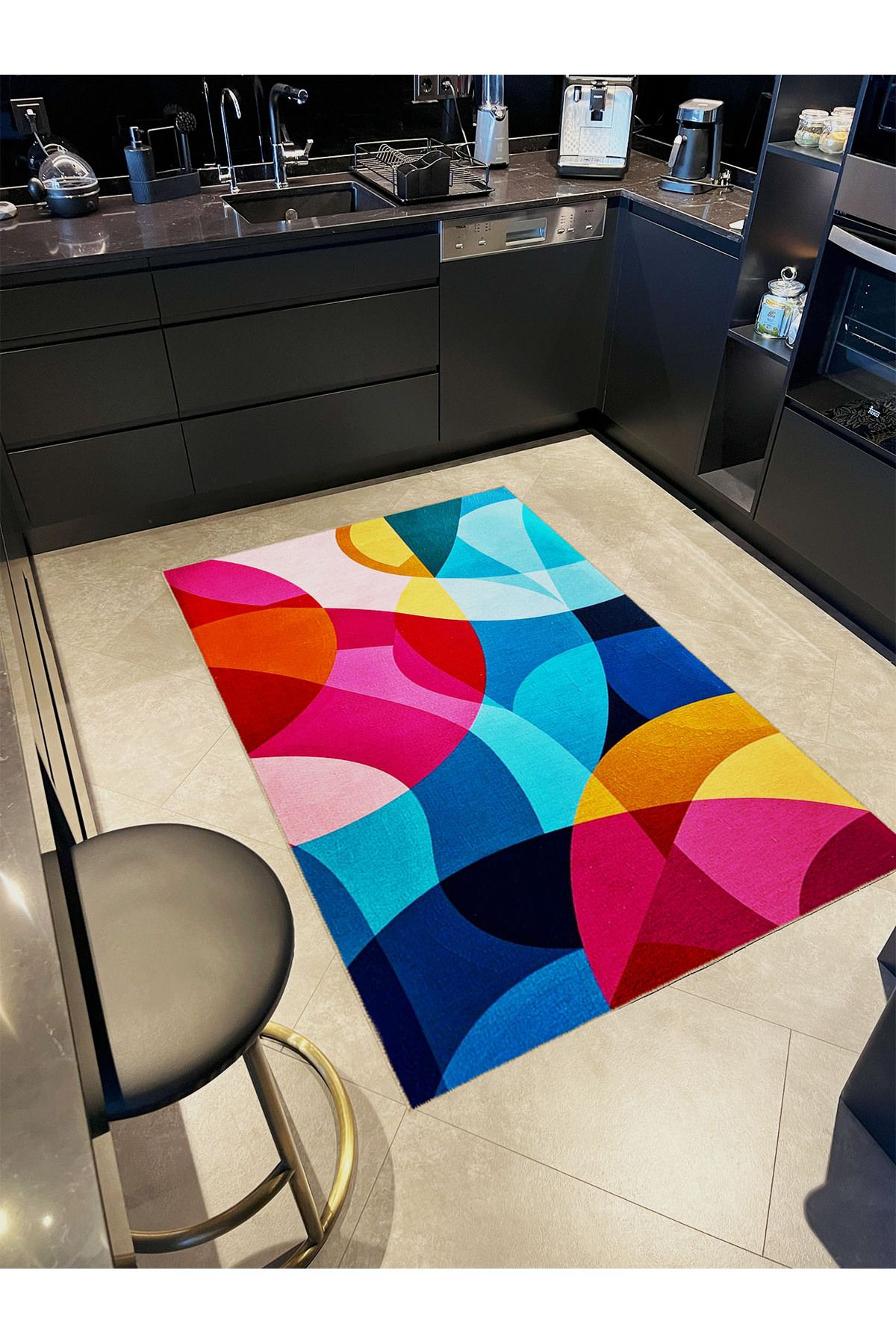 Emre Koleksiyonu Çok Renkli Soyut Detaylı Geometrik Desenli Dokuma Taban Modern Dekoratif Halı 33