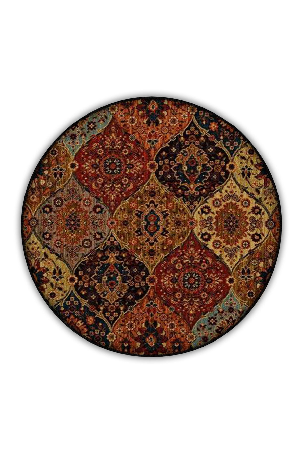 Kahve Temalı Çok Renkli Geleneksel Motif Etnik Desenli Vintage Dekoratif Halı 3962