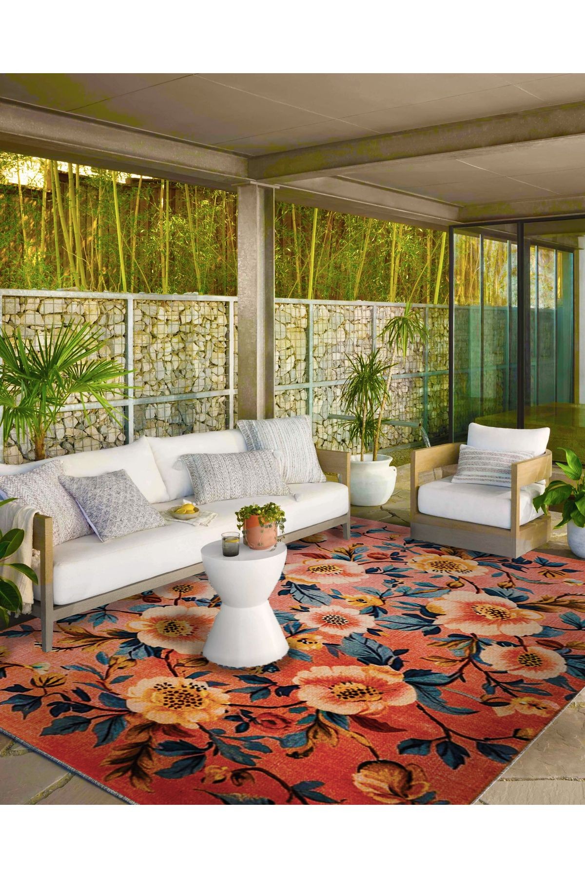 Paris Koleksiyonu Pudra Pembe Temalı Floral Gül Desenli Modern Dekoratif Halı 62