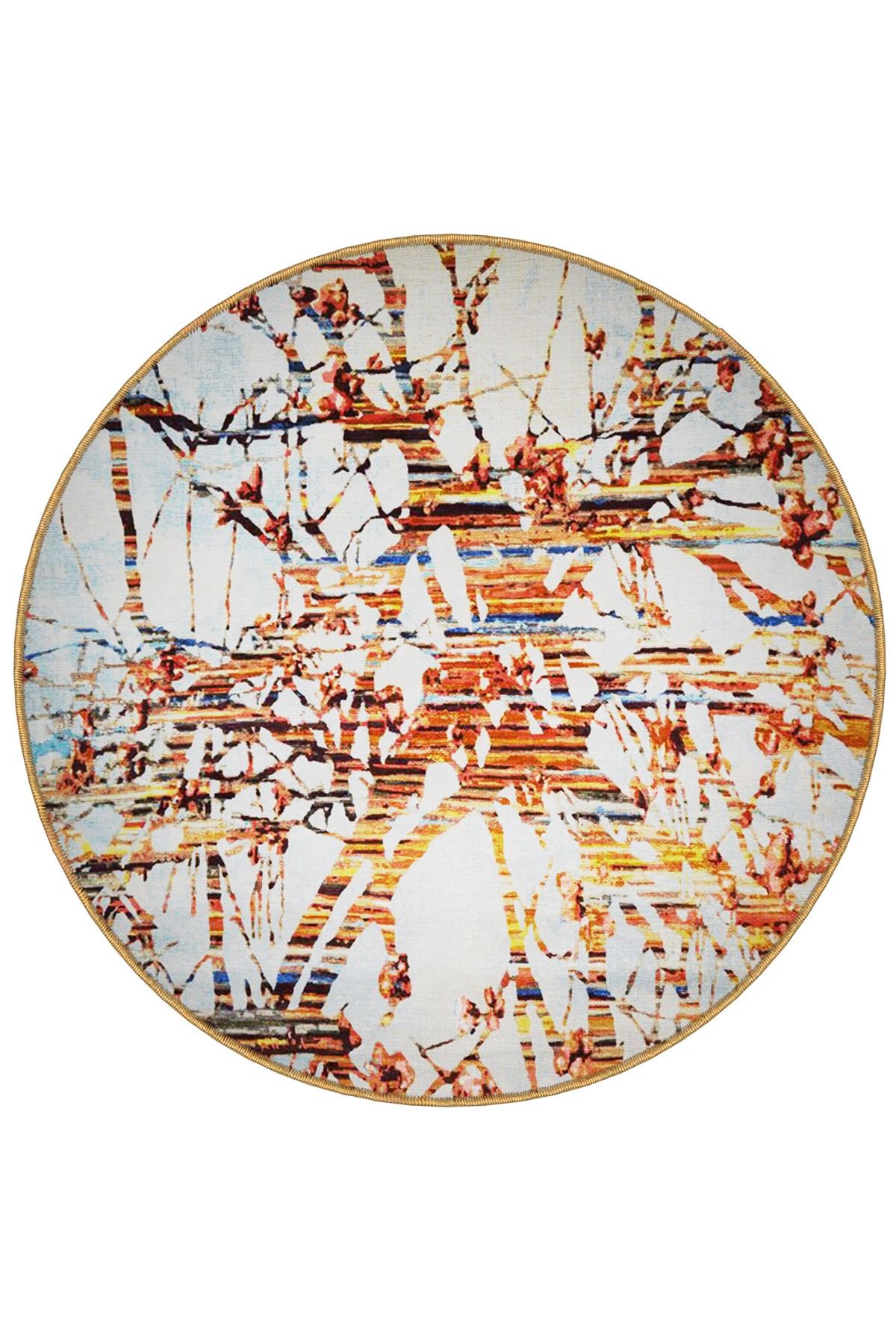 Çok Renkli Soyut Boya Püskürtme Desenli Yuvarlak Dokuma Taban Modern Dekoratif Halı 6143