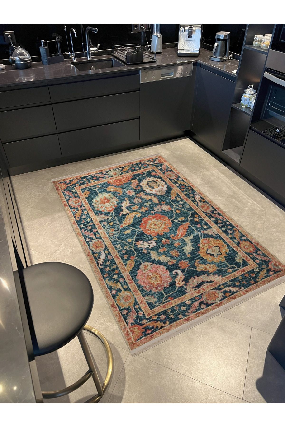 Çok Renkli Motifli Etnik Çiçek Desenli Kreatif Vintage Dekoratif Halı 2618