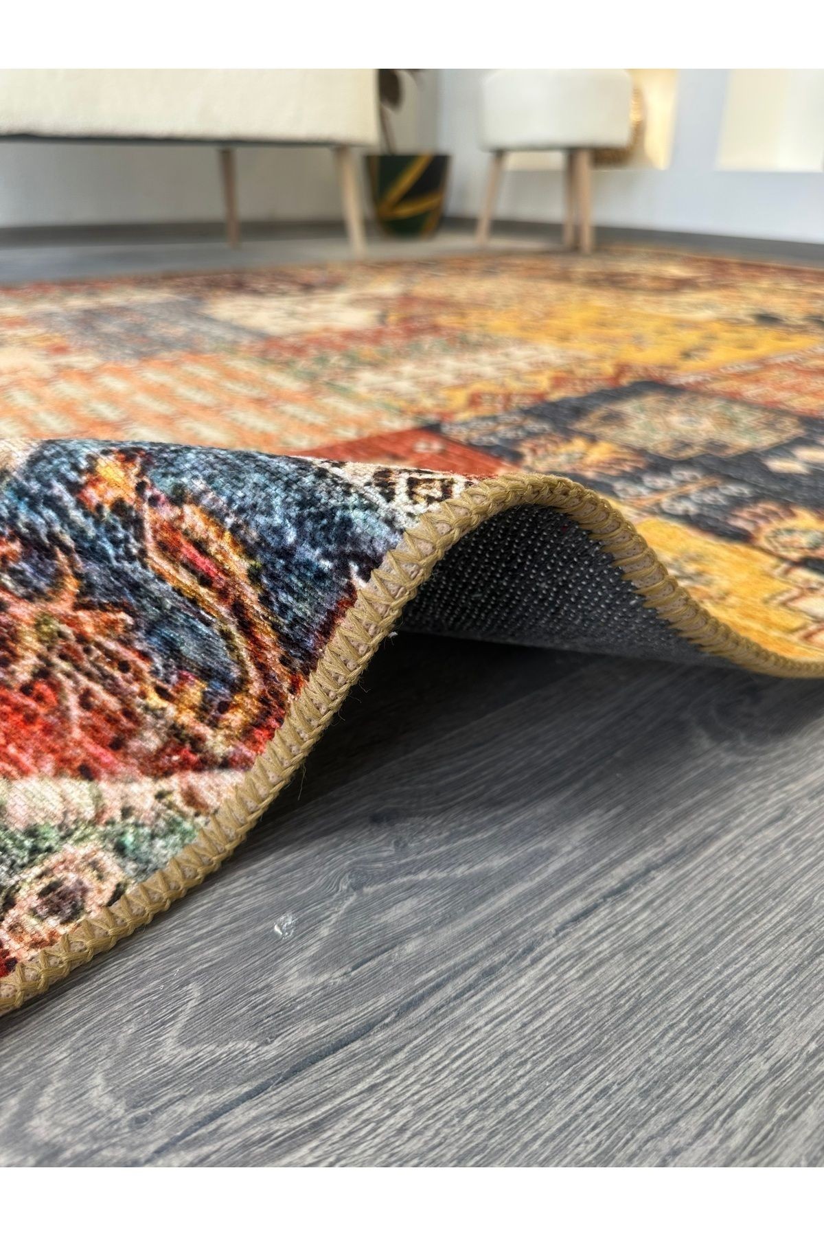 Cansu Koleksiyonu Patchwork Görünümlü Çok Renkli Dokuma Taban Modern Dekoratif Halı cansu07