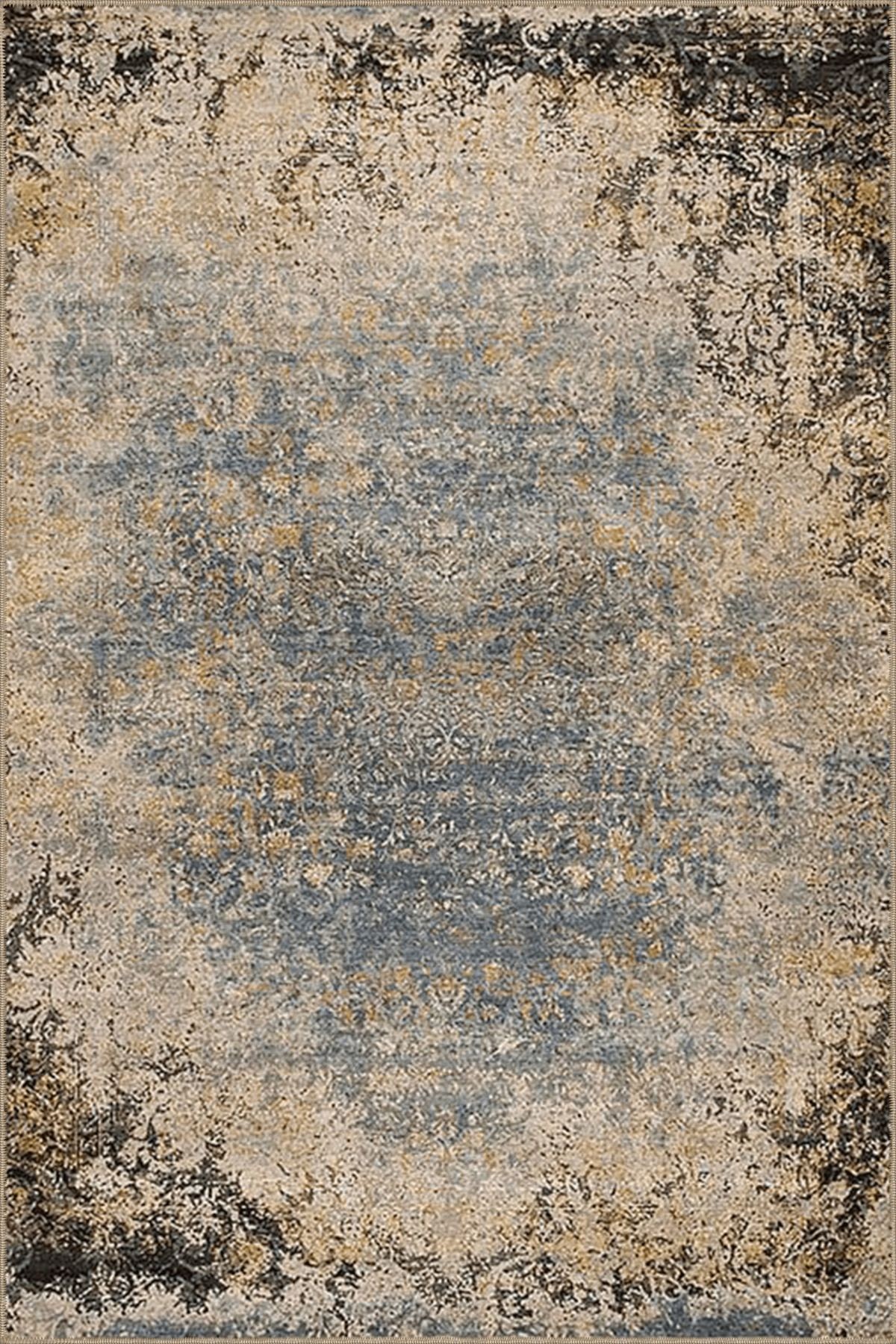 Bej Temalı Soyut Motif Desenli Vintage Dekoratif Halı 4524