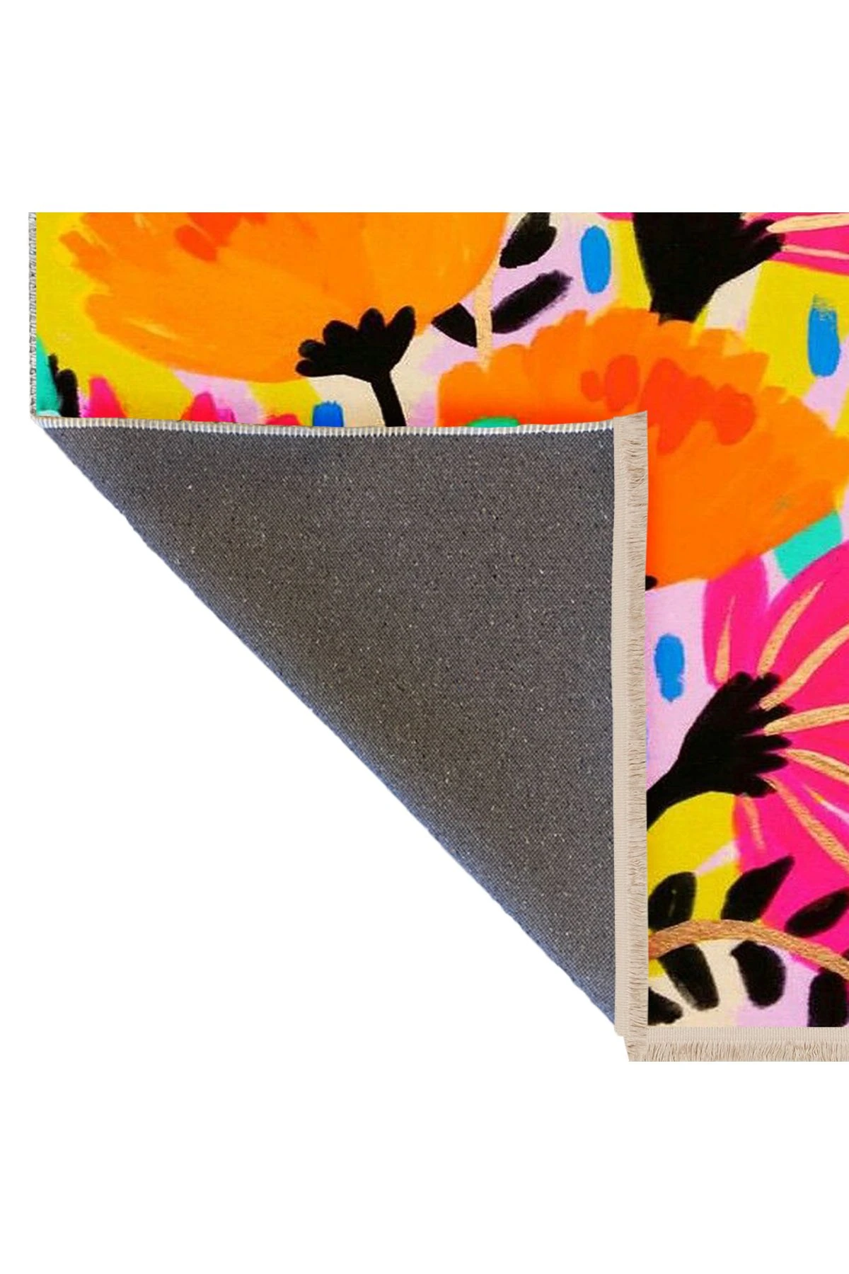 Özge Koleksiyonu Çok Renkli Çiçekler  Desenli Dokuma Taban Modern Dekoratif Halı özge49