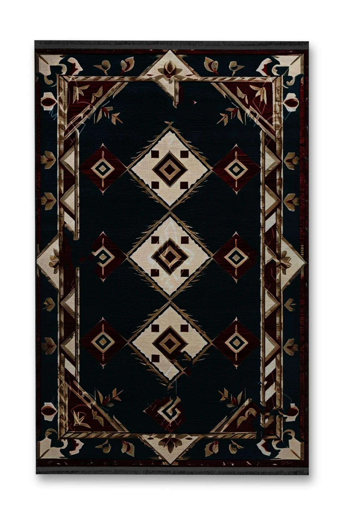 Koyu Yeşil  Antik Tasarım Serisi Bordo Bej Desenli Vintage Dekoratif Halı antik36