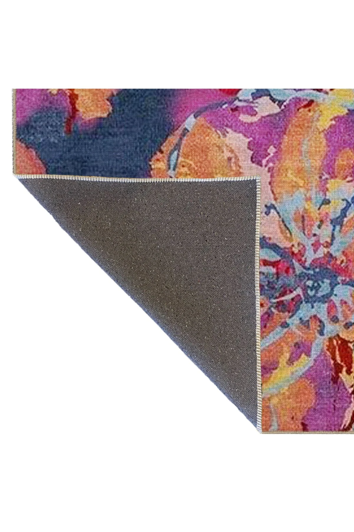 Lacivert Temalı Çok Renkli Floral Çiçek Desenli Kreatif Modern Dekoratif Halı 3803