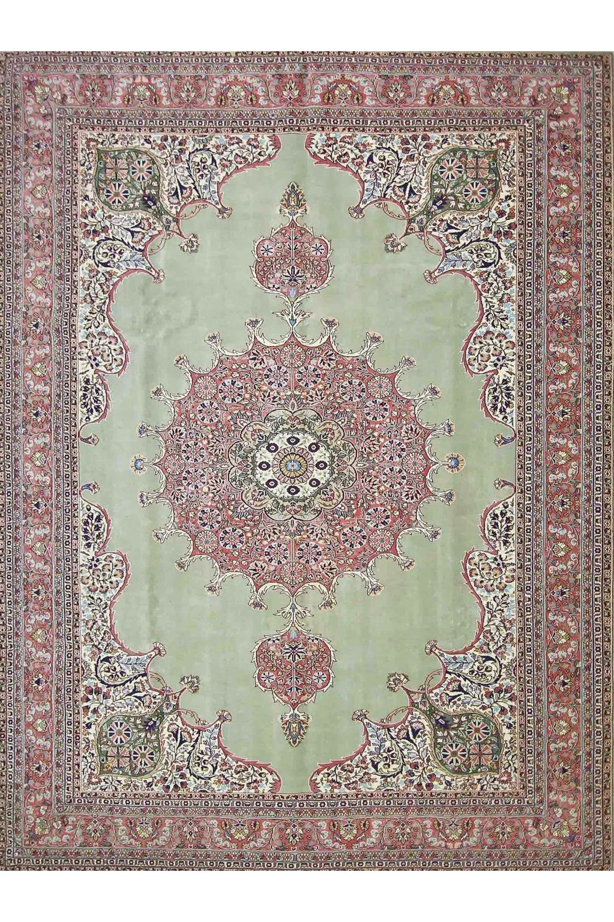 Mete Koleksiyonu Yeşil ve Pembe Tonlar Geleneksel Motif Desenli Vintage Dekoratif Halı 36