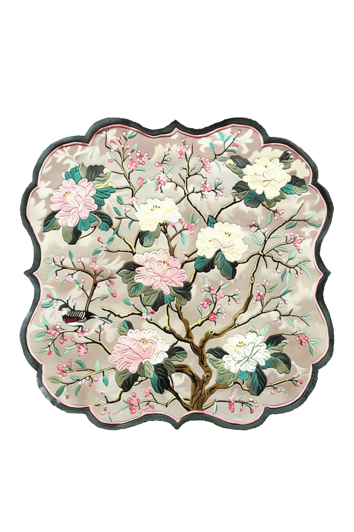 Güneş Koleksiyonu Pastel Tonlarda Japon Çiçekleri Dokuma Taban Modern Dekoratif Halı günes33