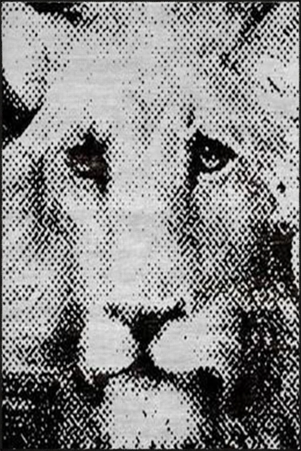 Siyah Beyaz Aslan Desenli Modern Dekoratif Halı 4500