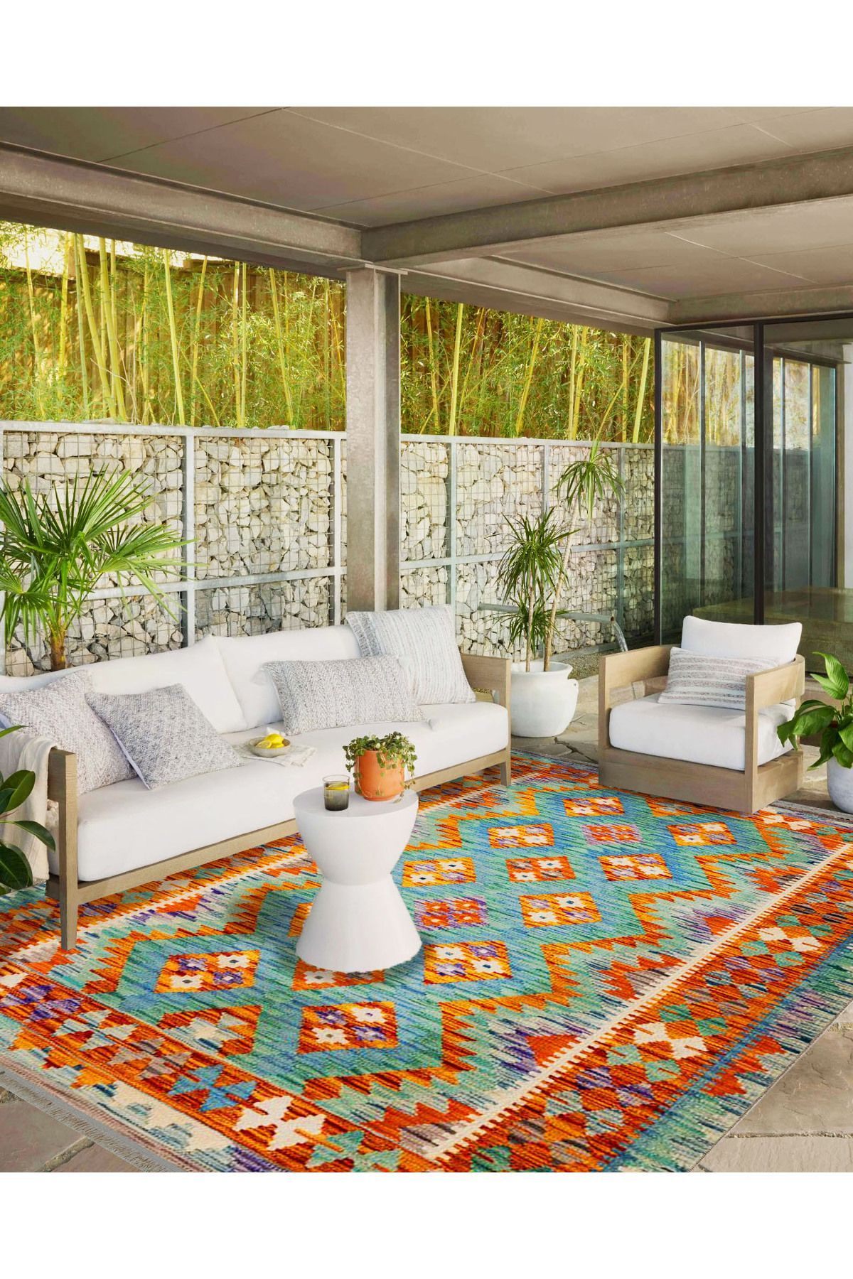 İnci Koleksiyonu Mavi Tema Etnik Geleneksel Desenli Dokuma Taban Vintage Dekoratif Halı inci43