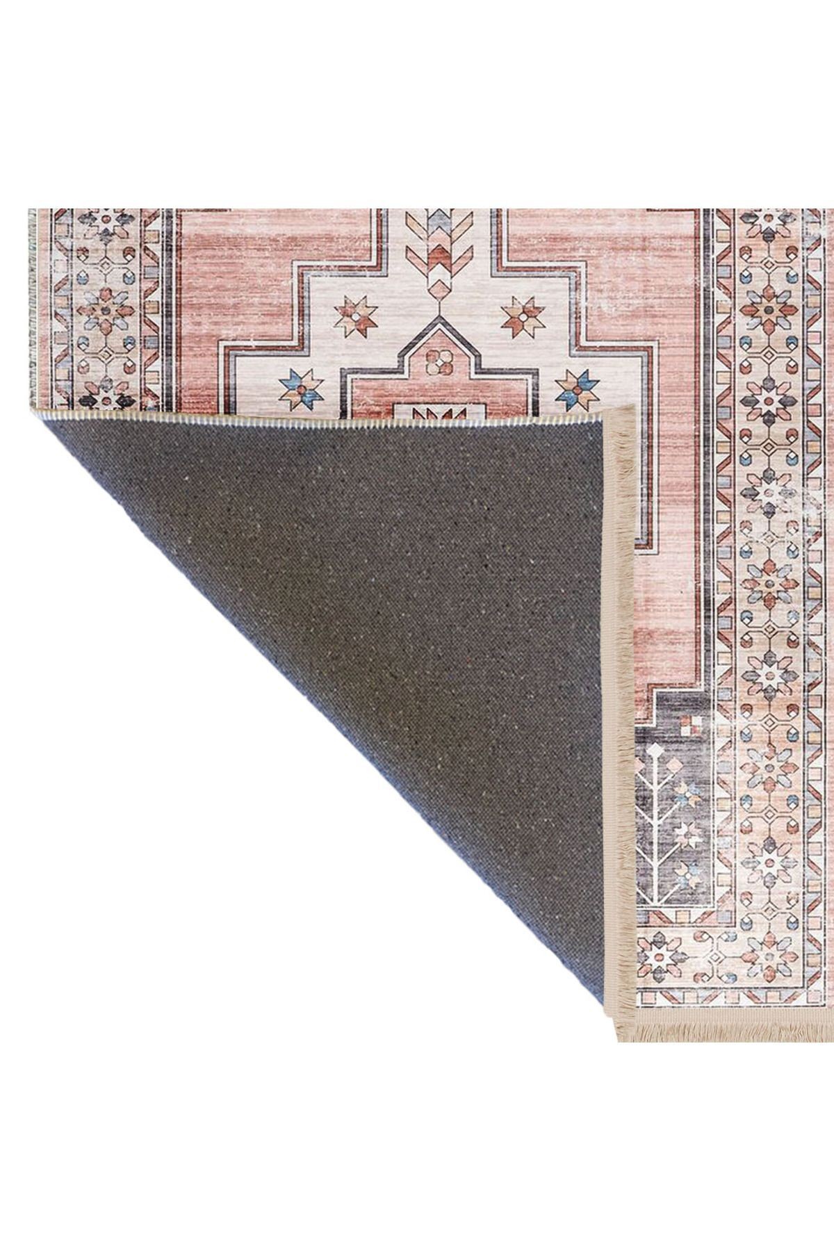 İnci Koleksiyonu Gri Pembe Etnik Desenli Dokuma Taban Modern Dekoratif Halı inci47